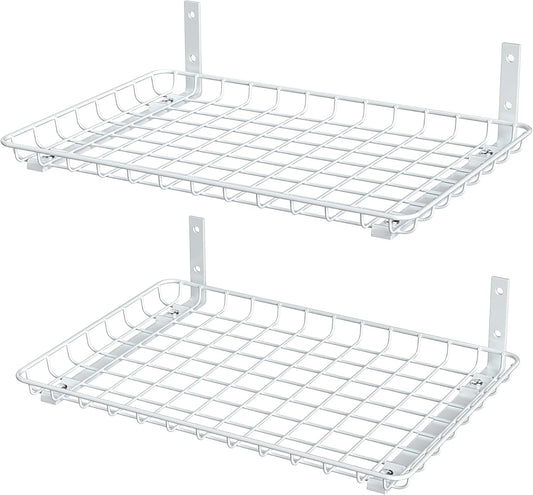 EVERHANGER Garage Wall Shelves 12x18 Inch, Wall Mounted Storage Shelf, Metal Shelf Rack, Heavy-Duty Shelf Organizer 2 Pack, White