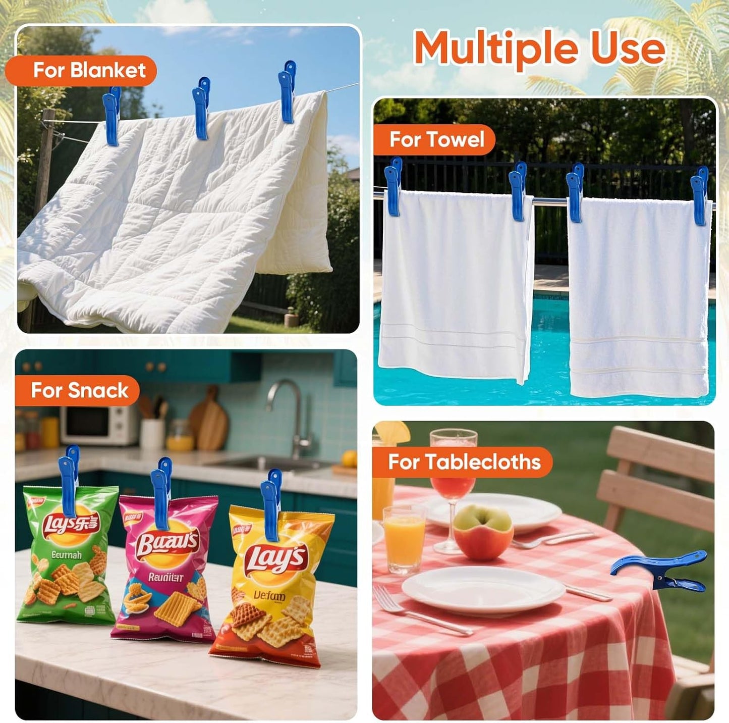 10 Pack Metal Beach Towel Clips, Large Pool Cover Beach Chair Clips for Towel Cruise, Windproof Heavy Duty Clamps Holders Clothespins for Lounge Chairs Pool Covers Clips (Blue)