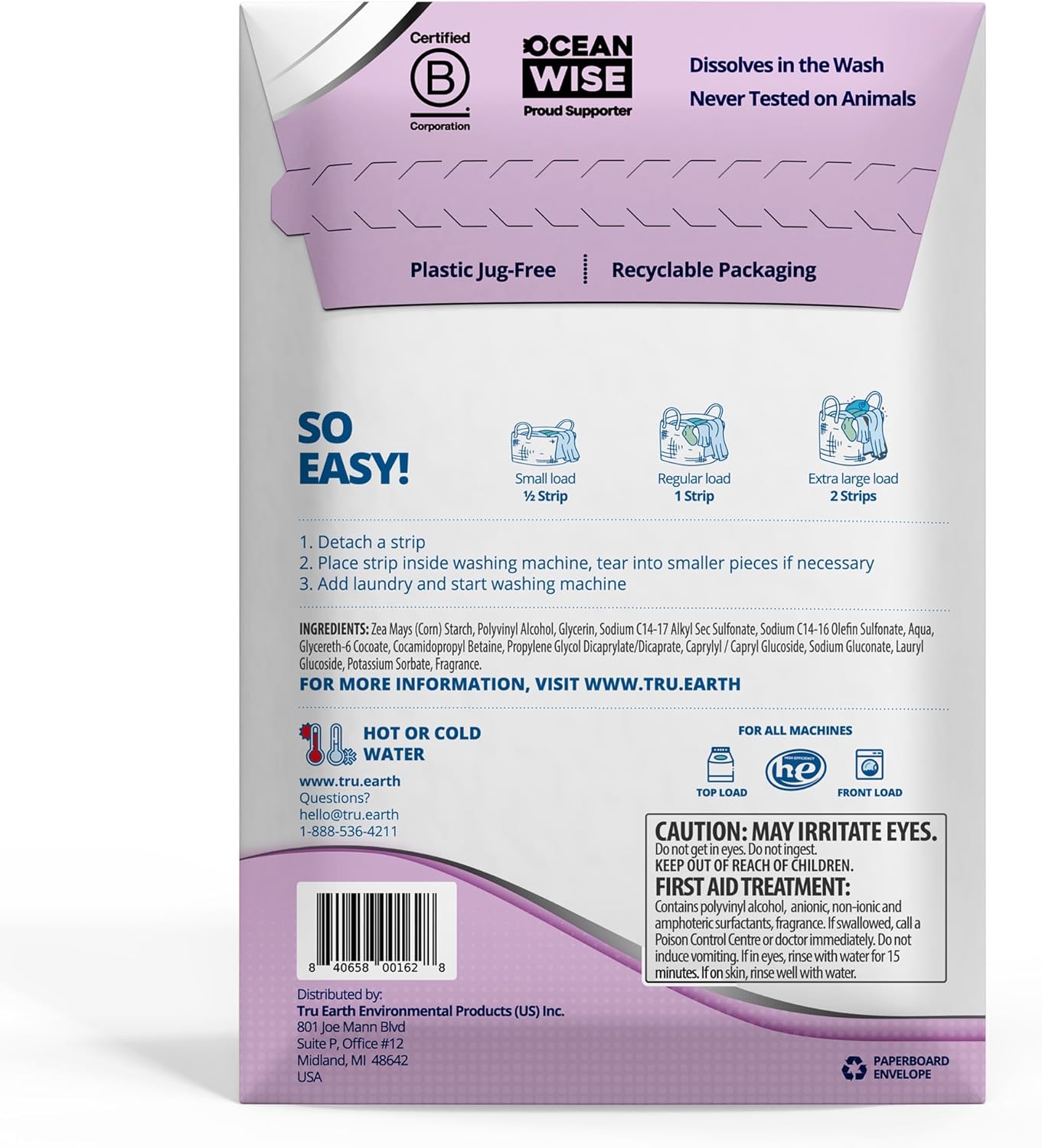 Tru Earth Platinum - Heavy Duty Laundry Detergent Sheets - Up to 128 Loads (64 Count), Lilac Breeze Scent - Ultra-Concentrated Strips Formula - Eco-Friendly Travel Laundry Sheets