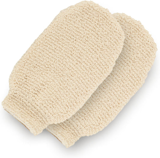 GUARD&MARINE Natural Shower Mitts - Hemp Bath Gloves for Skin Exfoliation, Mitt Washcloth for Body Scrub and Cleansing - Soft Loofah for Men and Women - Set of 2 Wash Mittens