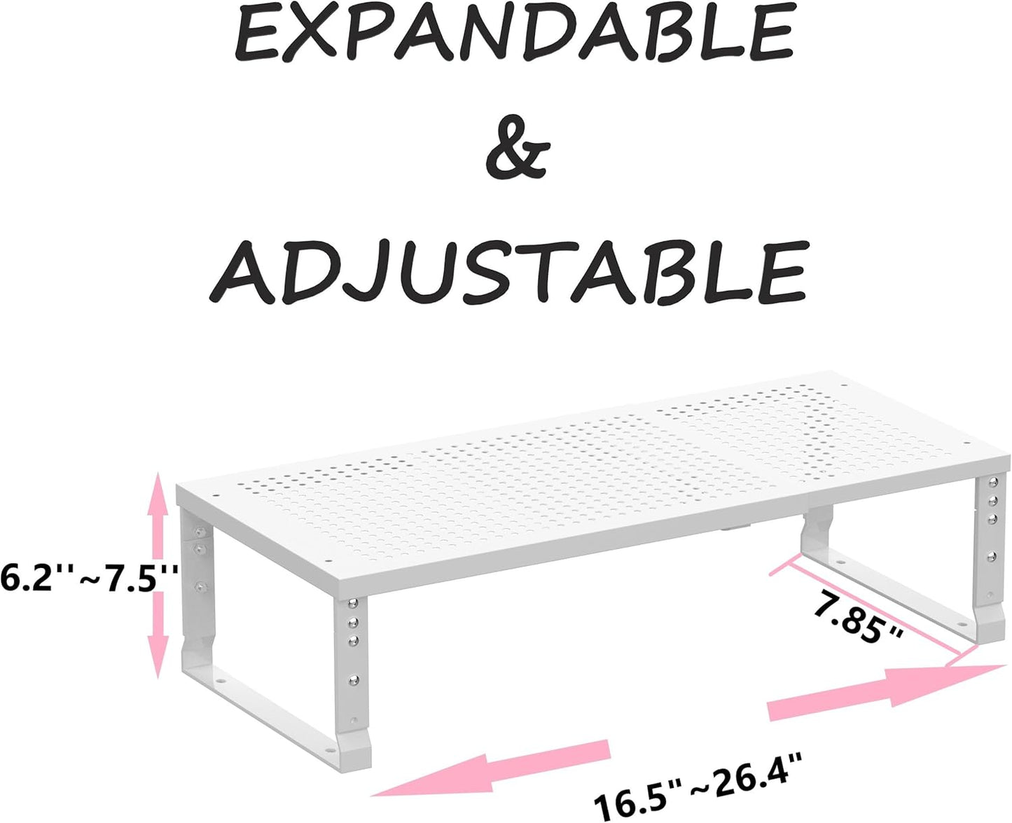 Metal Stackable Expandable Storage Shelf - Multi-Functional Home Storage Shelf, Suitable for Kitchen, Cabinet，Bathroom, Office, Garage, etc.（1PACK/White/Medium