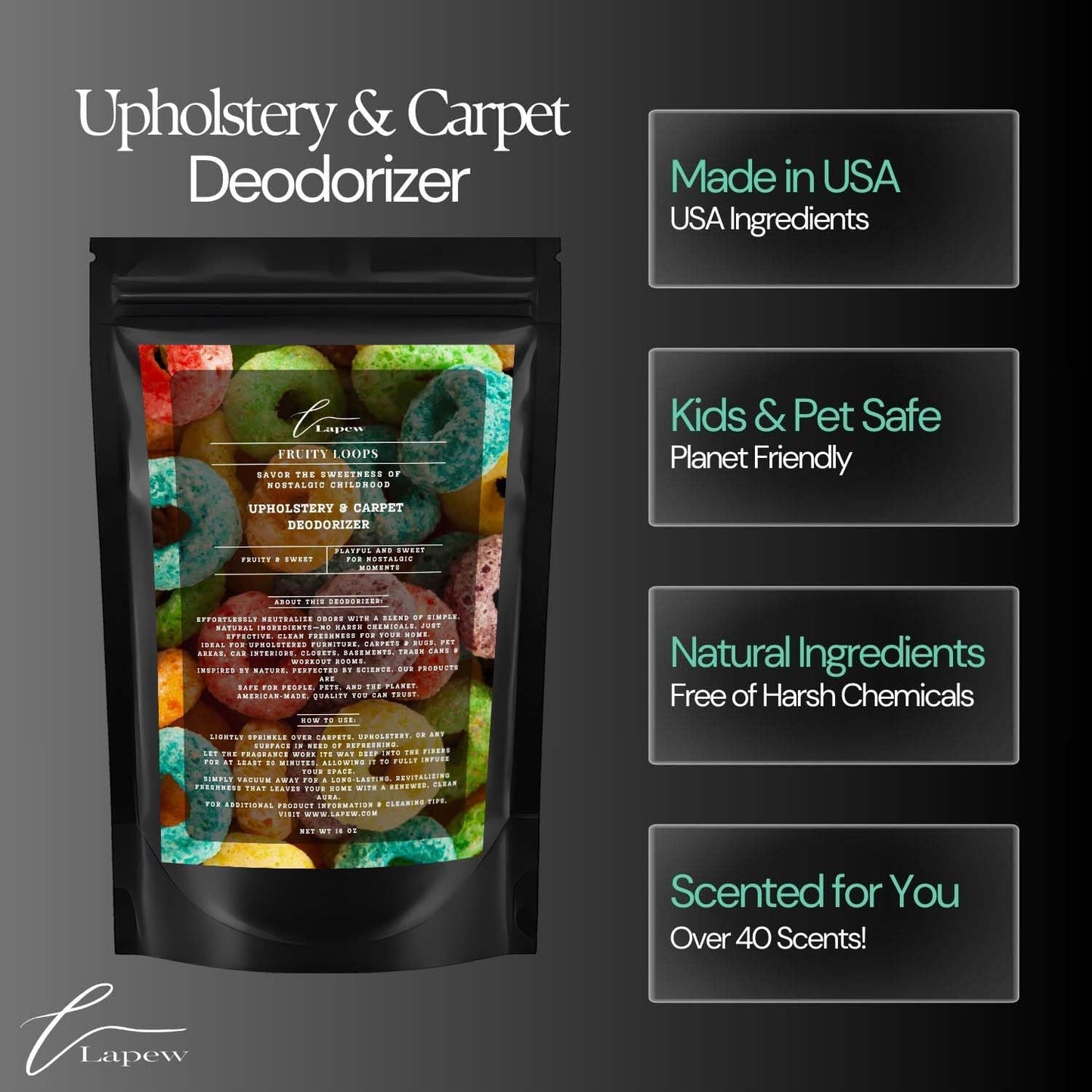 Fruity Loops Carpet Freshener Powder: Powerful Odor Eliminator for Home, Upholstery Deodorizer, Carpet Deodorizer, Pet Urine, Cat Litter Box - Fruity Loops Fragrance.