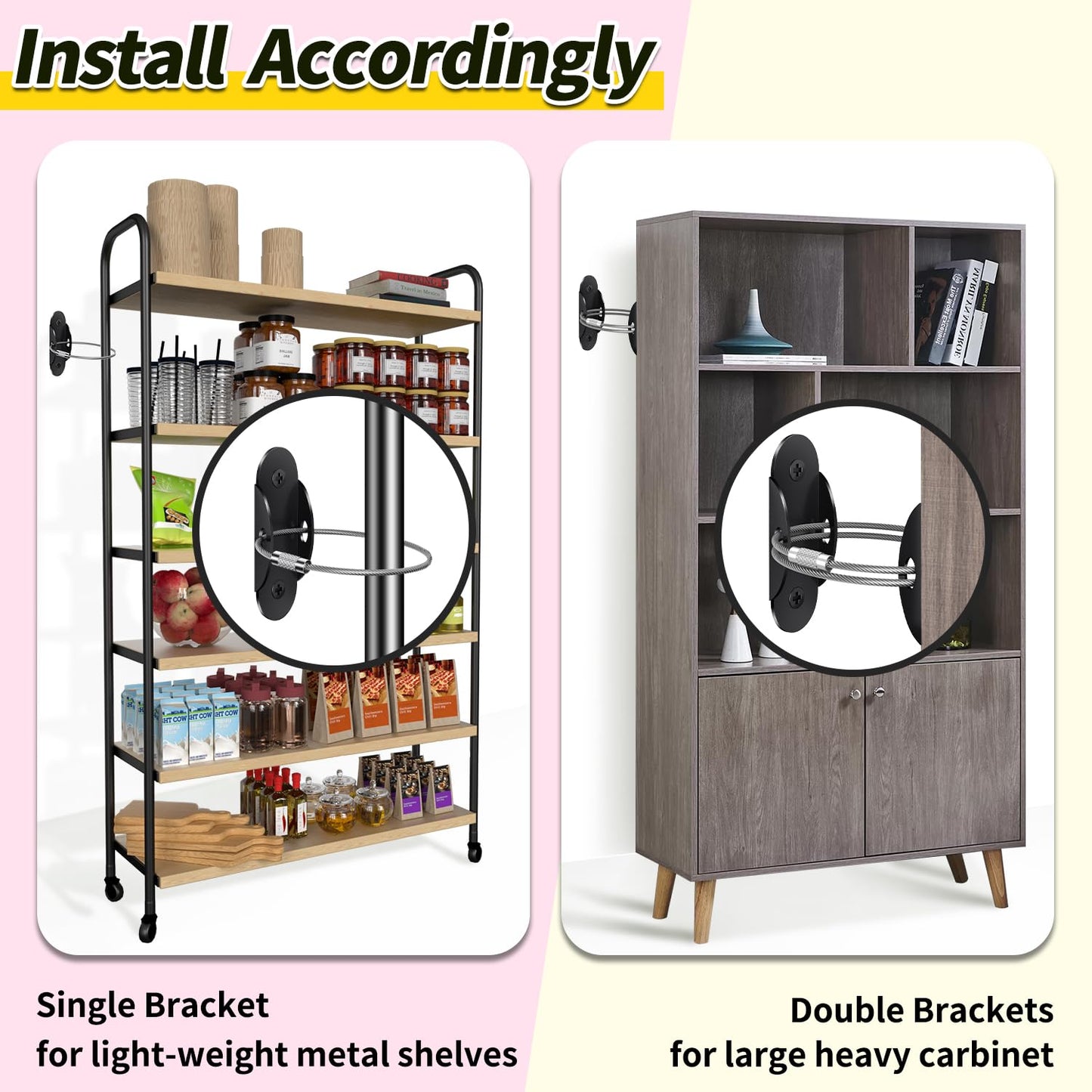 Anti Tip Furniture Anchors (6 Packs) Furniture Anchors for Baby Proofing, Earthquake Straps for Furniture Dresser Wall Safety Anchor Furniture Safety Straps Wall Straps, Black