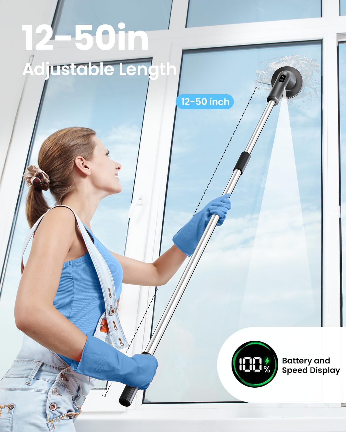 Electric Spin Scrubber, 2025 New Cordless Cleaning Brush for Home, IPX7 Waterproof Spin Scrubber with 7 Brush Heads, Adjustable Long Handle and 2 Rotating Speeds for Bathroom Tub Floor