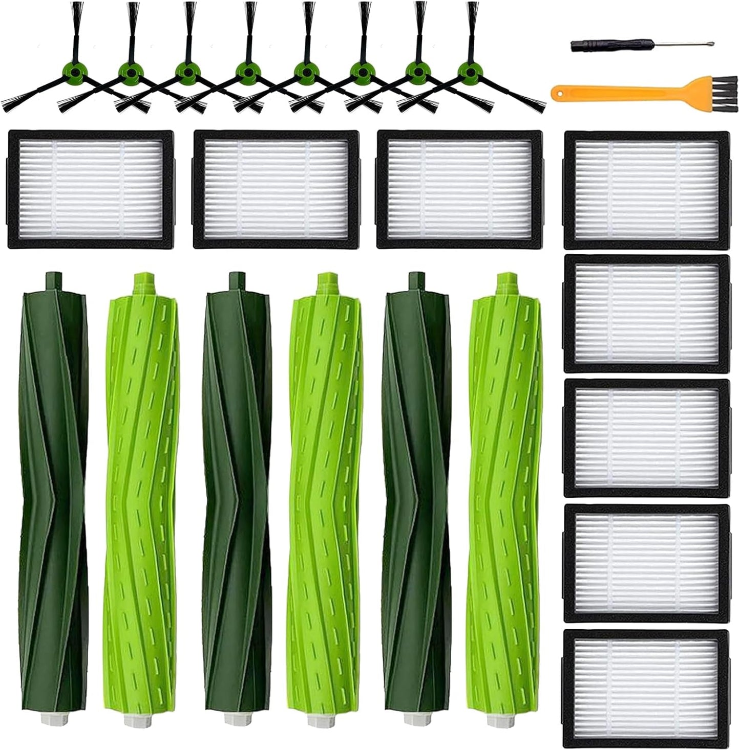 19 Pack Replacement Parts Accessories Compatible for iRobot Roomba i3 i3+ i7 i7+ i4 i6 i6+i8 i8+/Plus E5 E6 E7 J7 I E &J Series Vacuum Cleaner, 3 Set of Roller Brush & 8 HEPA Filters & 8 Side Brushes