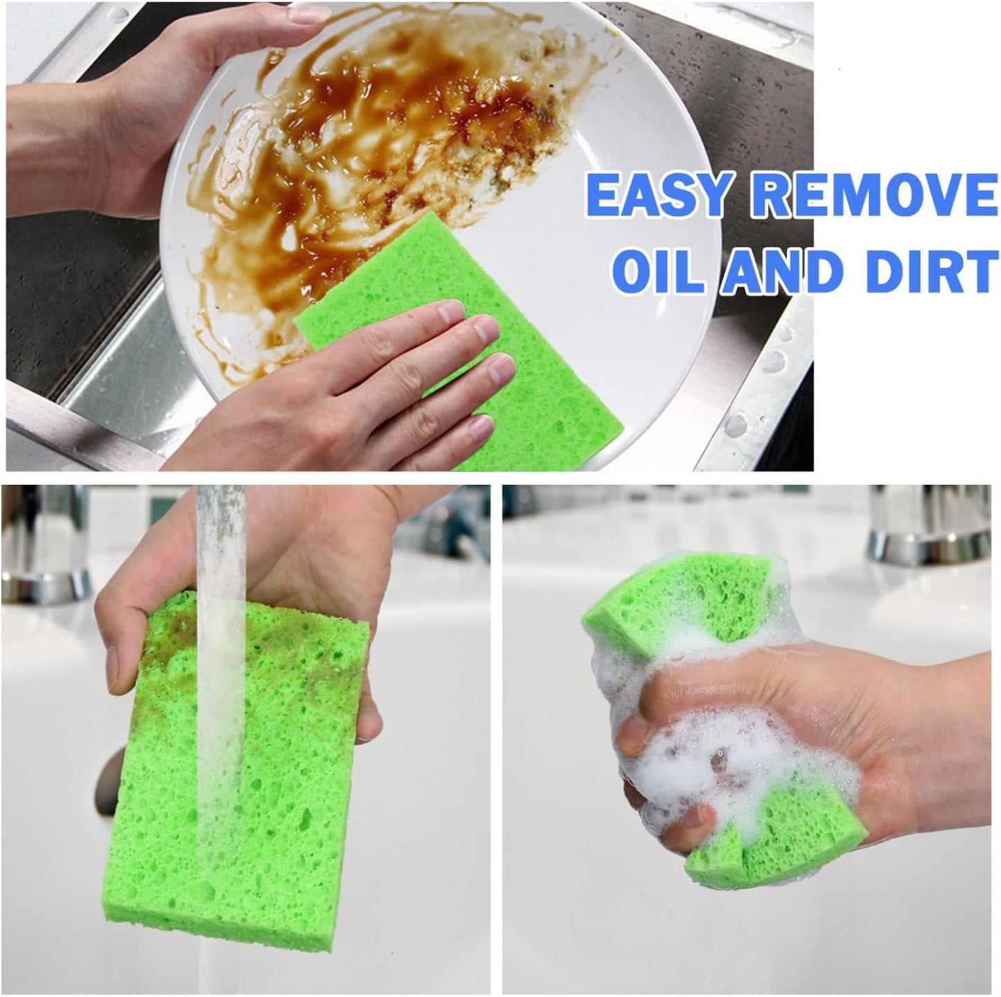 YoleShy 72 Pack Sponges Kitchen Natural Compressed Cellulose Sponges Bulk Non Scratch for Household Cookware Bathroom Cars Soft Super Absorbent Reusable