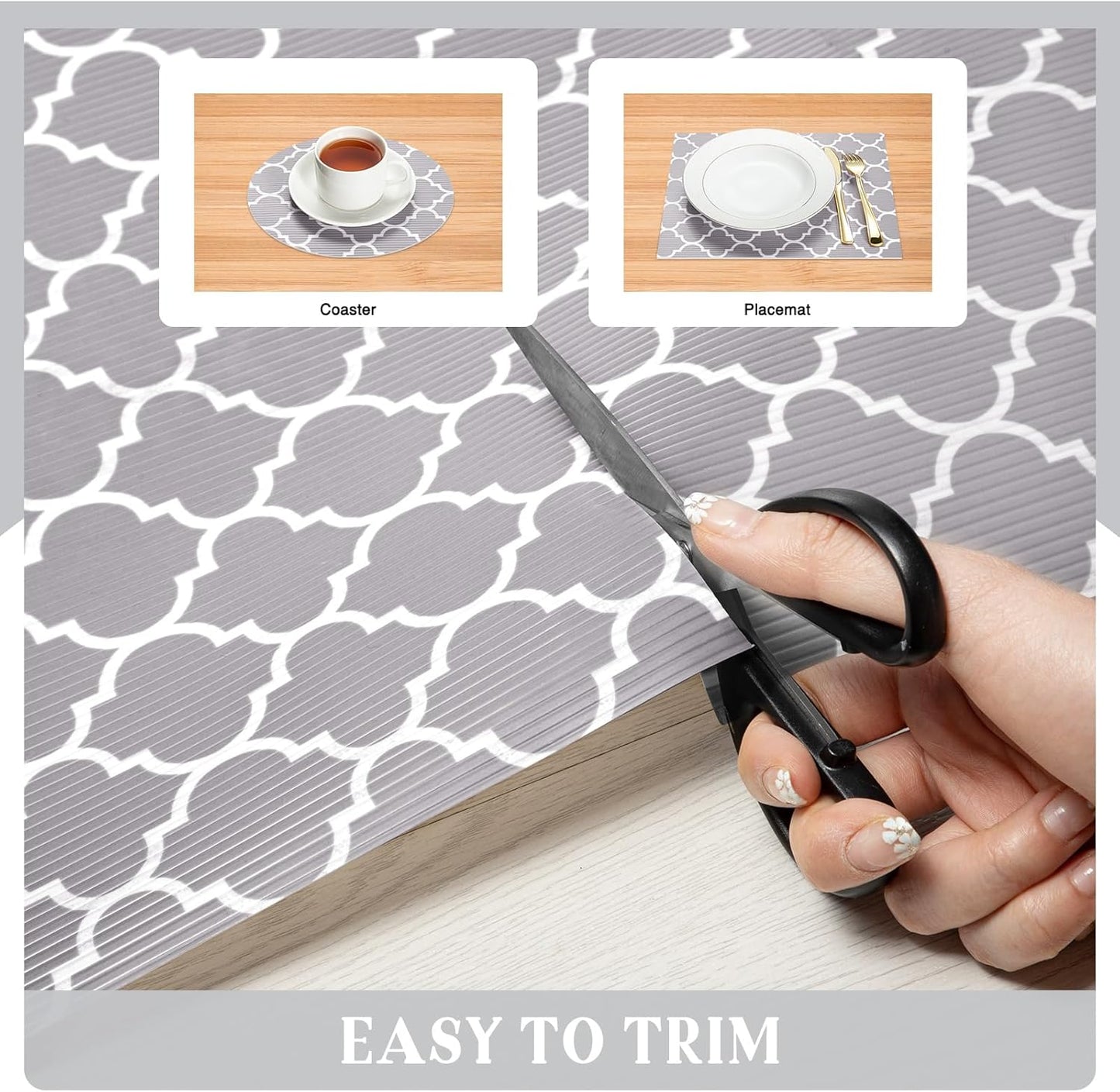 Glotoch Non Adhesive Shelf Liner for Kithchen Cabinets,Non Slip Drawer Liners for Dresser,Waterproof Cabinet Liners for Shelves/Cupboard/Fridge/Bathroom,Gray 12X60 Inch