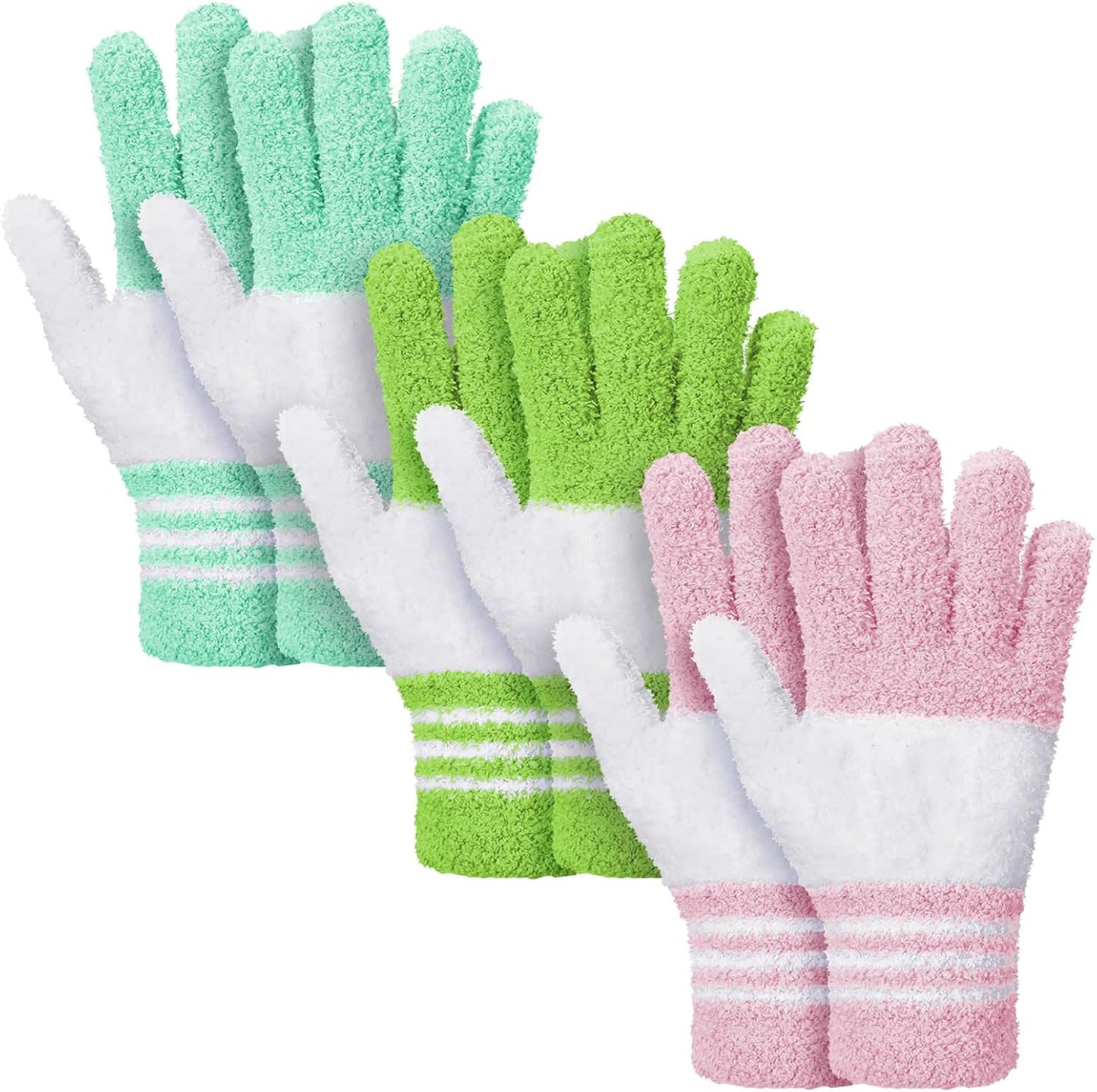Patelai 3 Pairs Microfiber Plant Dusting Gloves Leaf Cleaning Gloves for Indoor Plants, Blinds, Furniture, House(Medium,Green Yellow, Water Blue, Pink, White)