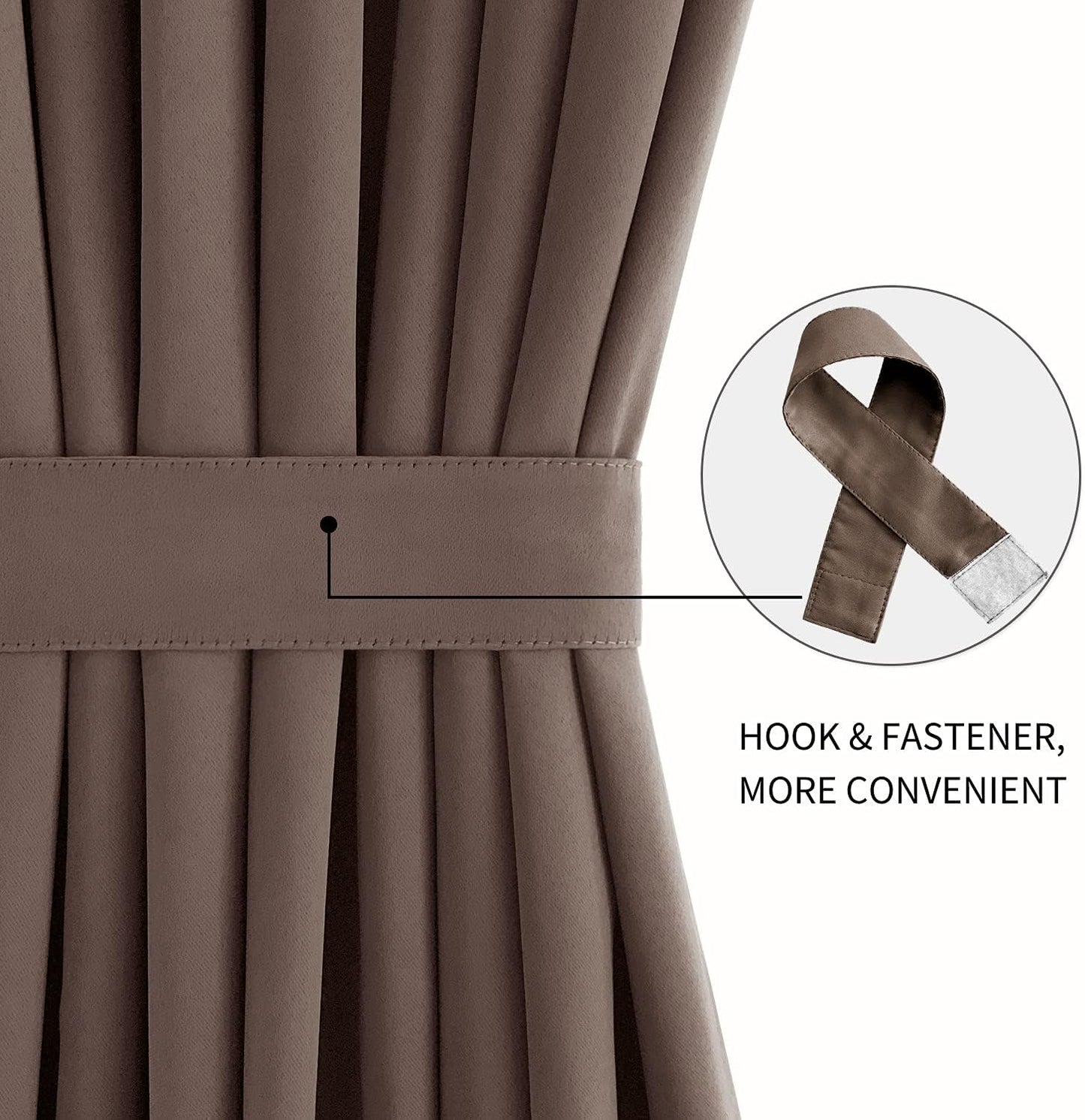 DWCN French Door Curtains – Rod Pocket Thermal Blackout Curtain for Doors with Glass Window, Kitchen and Patio Doors for Privacy, 54 X 72 Inches Long, 1 Curtain Panel with Tieback，Khaki