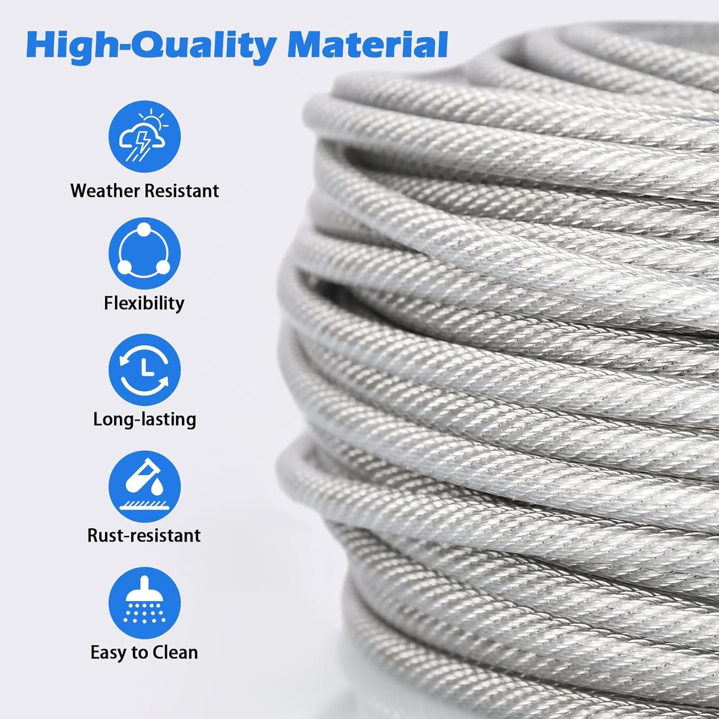 3/16" Wire Rope Kit, 100Ft PVC Coated Steel Cable Guide Wire Tensioner Strainer Kit w/ 7×7 Strand Core Steel Wire for String Light Hanging Kit/Decking & Stair Railings/Shade Sails/Clothes Line