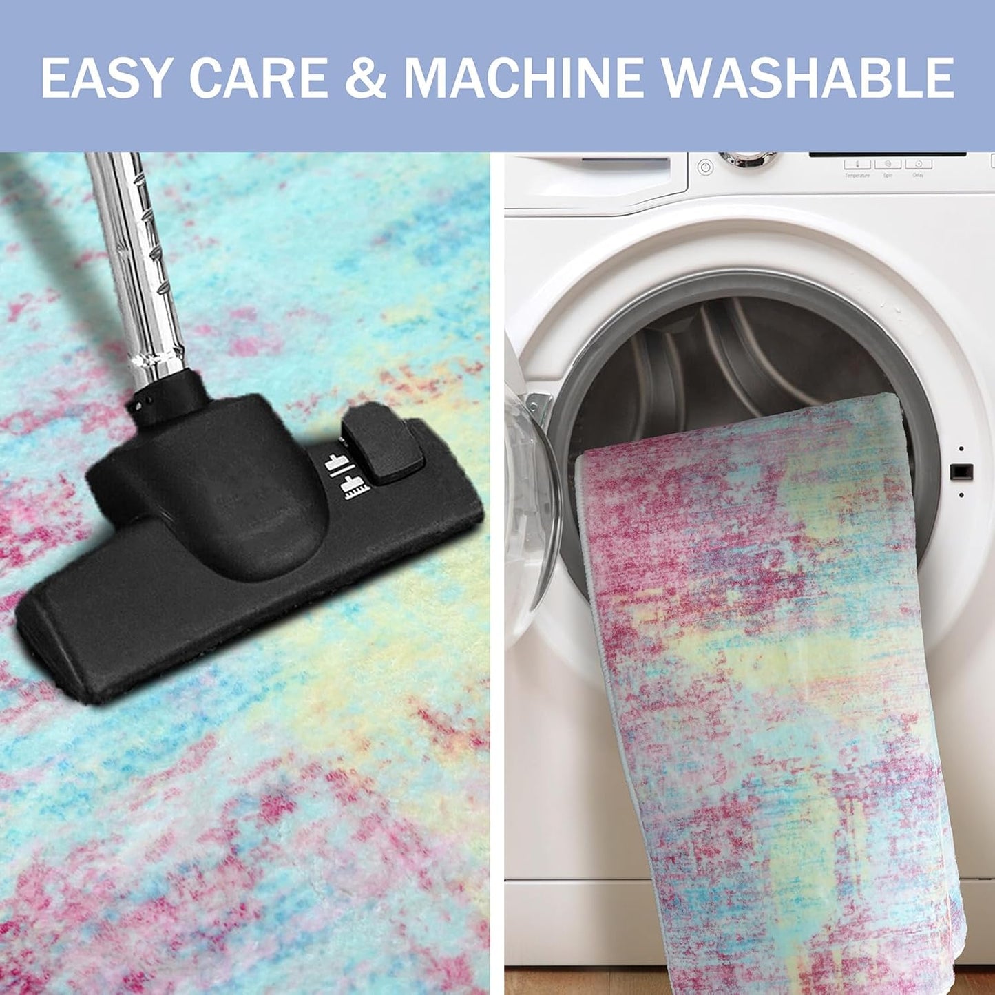 IOHOUZE Abstract Round Area Rug 8 Ft Washable Circle Rugs Large Round Rug Non Slip Thin Soft Circle Rugs, Printed Faux Wool Floor Carpet for Bedroom Living Room Dining Room Nursery, Pink Teal