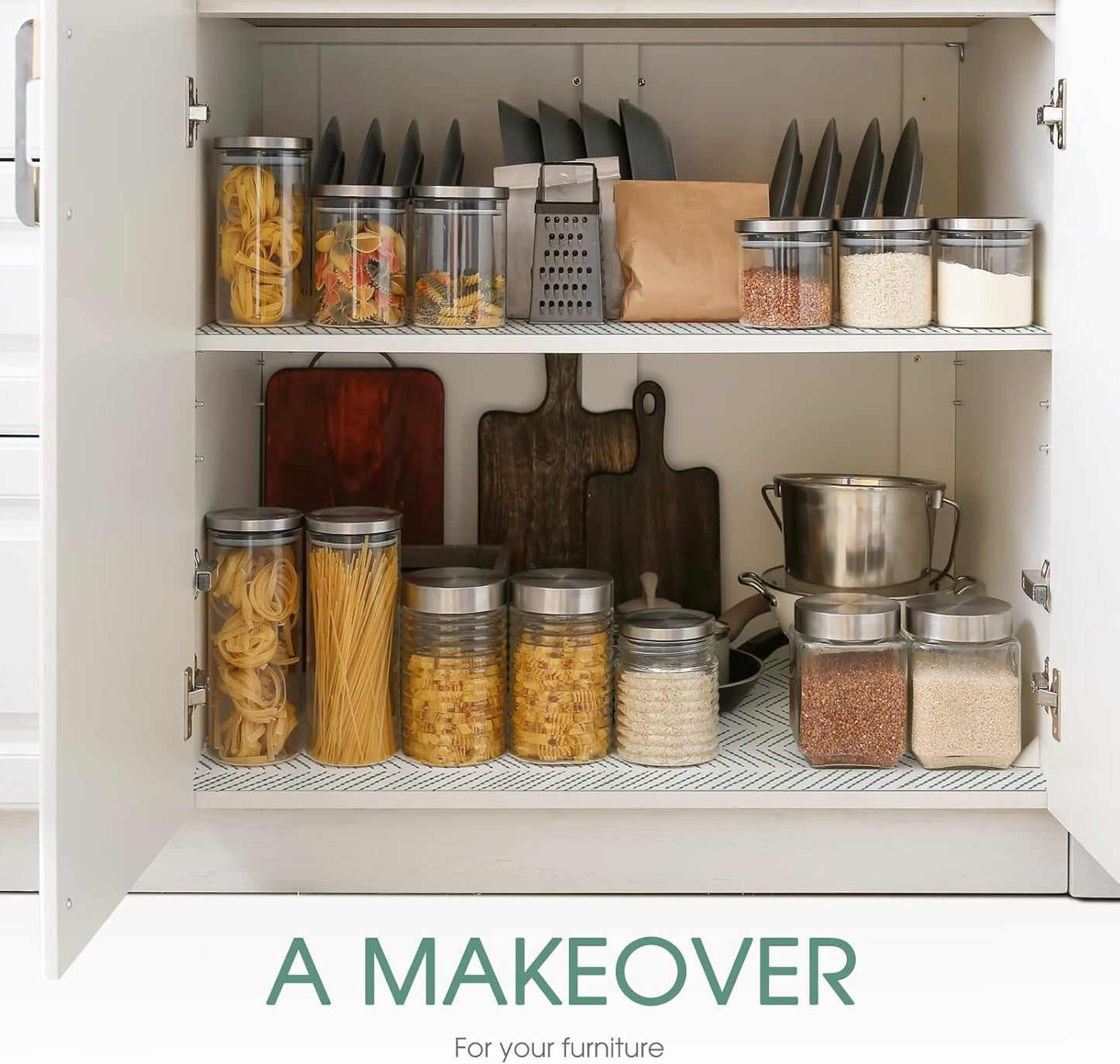 Glotoch Premium Non Slip Shelf Liner, Non-Adhesive Drawer Liner, Waterproof Shelf Liners for Kitchen Cabinets, Drawer, Fridge, Wire Shelving, Pantry-17.5" X30FT, Heavy Duty, White Herringbone