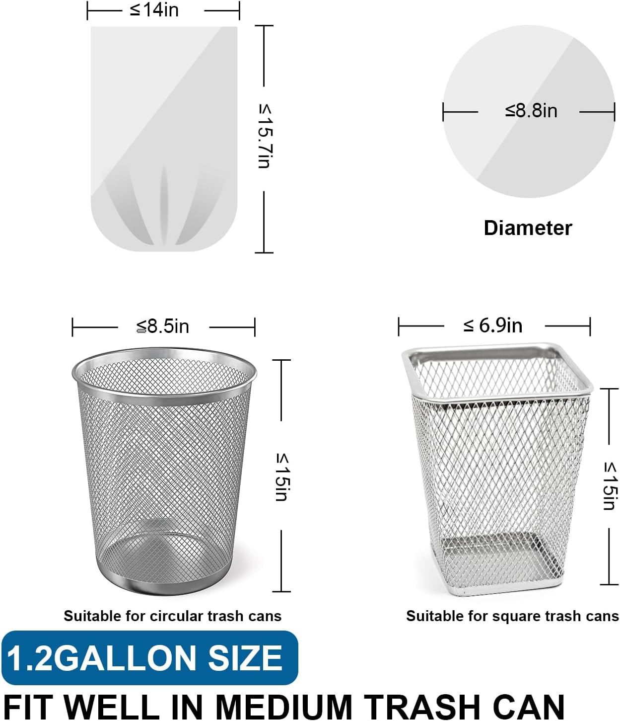 1.2 Gallon Mini Trash Bags Drawstring - 120 Count Thick Small Garbage Bags Unscented,White Trash Can Liners Strong Little Waste Basket Bags 4.5 Liter for Home Bathroom Office Car