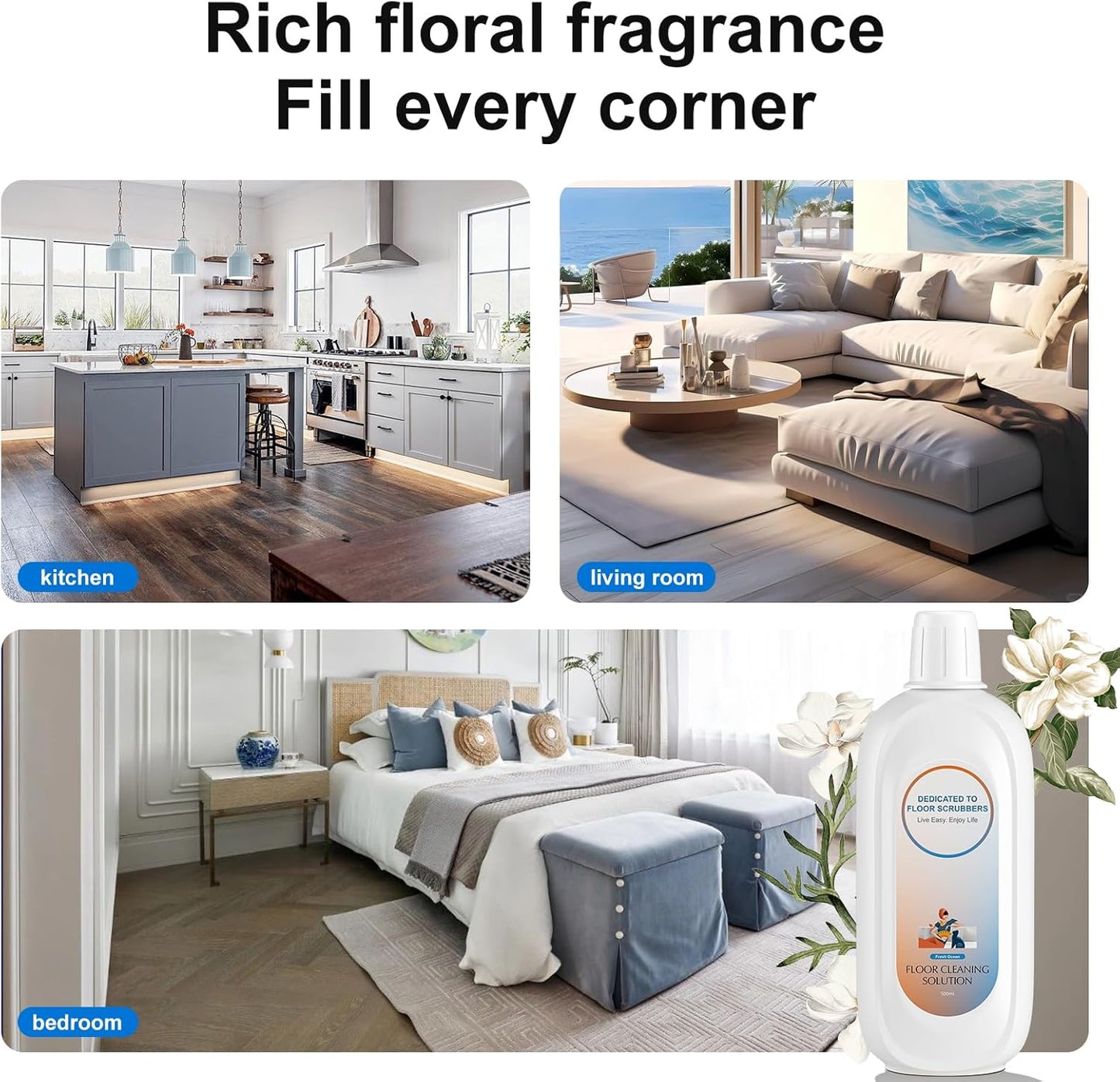 Floor Cleaning Solution Compatible With Tineco , Deep Cleans for Multiple Hard Floors, Suitable With All Robot Vacuums with Mopping and Cordless Wet/Dry Vacuum Mop Cleaner (Fresh Ocean 1 Bottle)