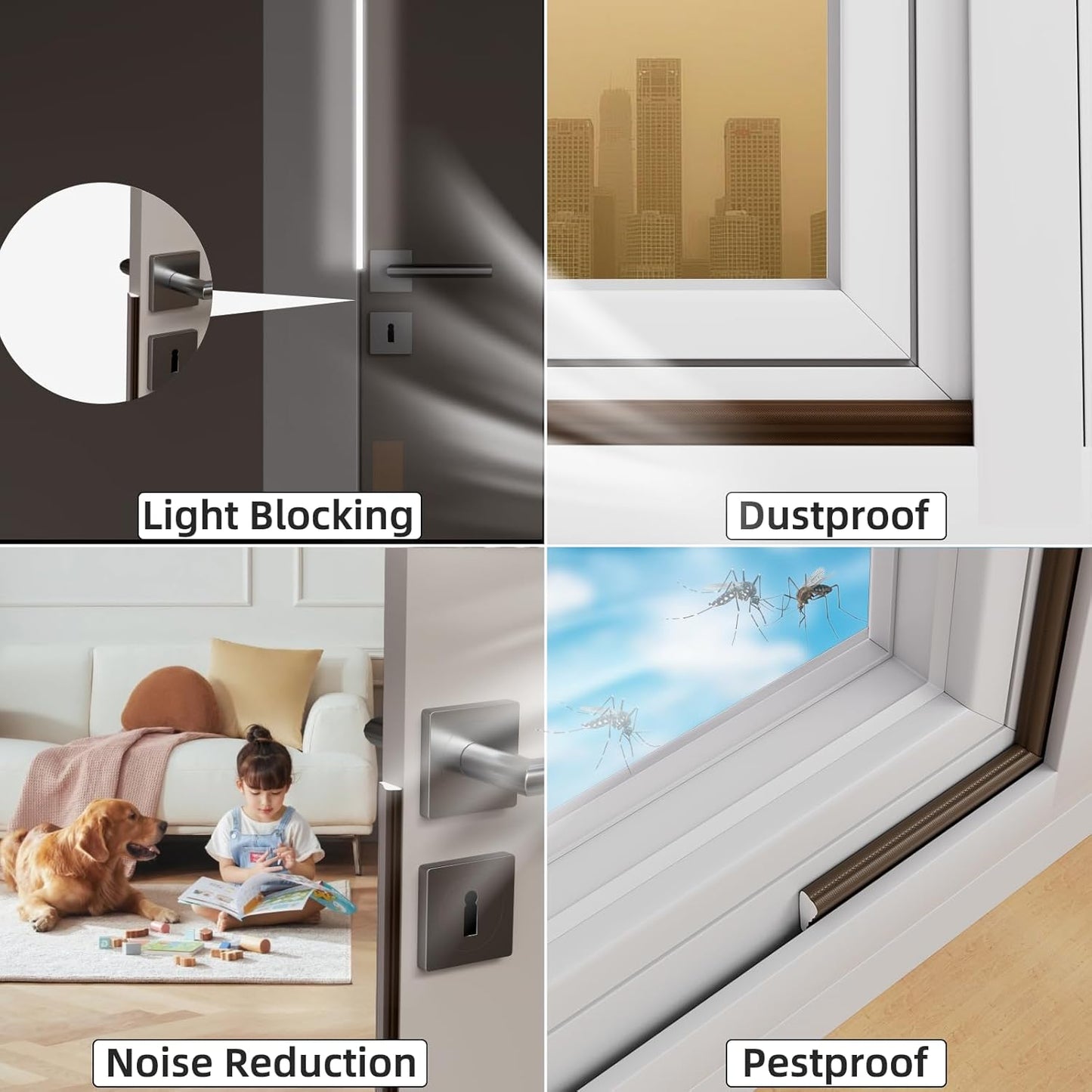 2 Pack*16.4 Ft Weather Stripping Seal Strip for Doors,Soundproofing Window Insulation Draft Stopper for Winter, Selfadhesive Foam Weather Strip for Door Frame,Door Gap Filler Noise Blocker(Brown)