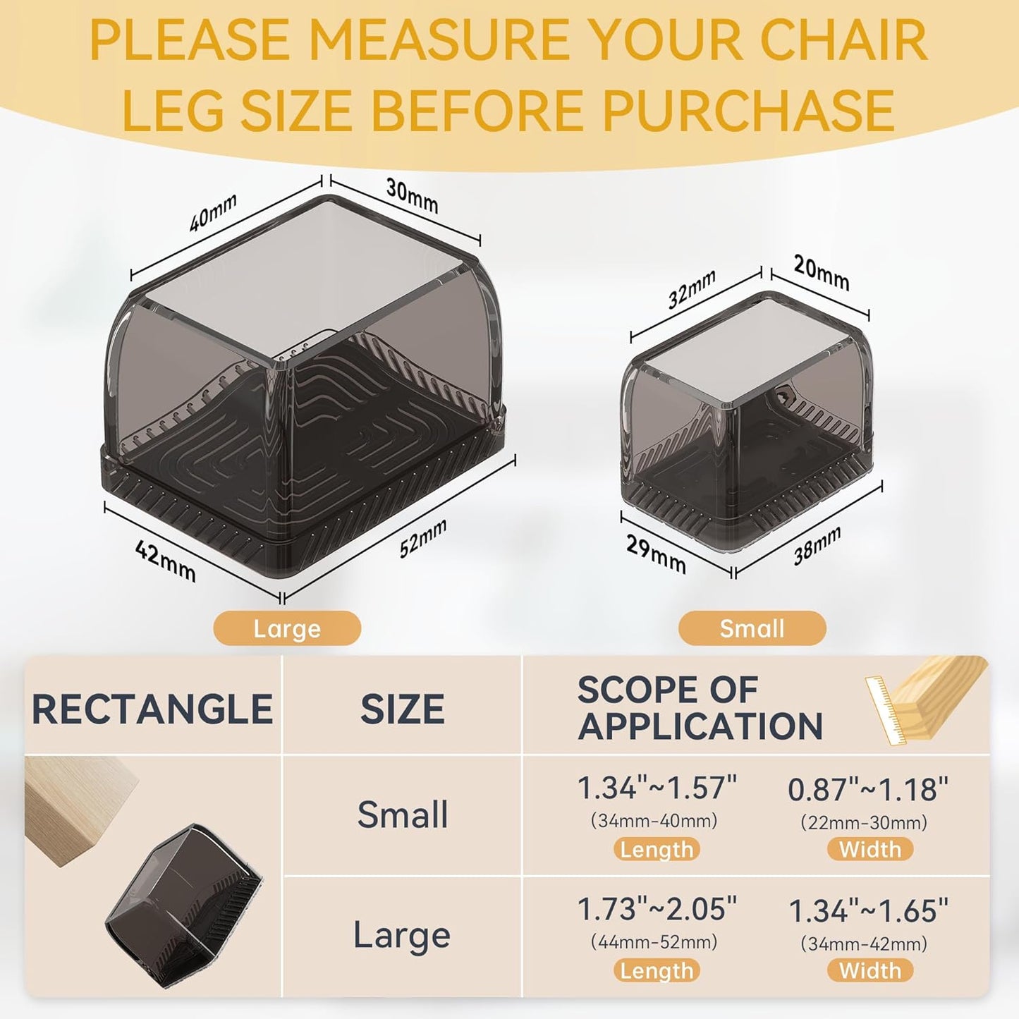 24PCS Rectangular Chair Leg Floor Protectors, Furniture Sliders, Non-Slip Felt Furniture Pads for Hardwood Floors, Silicone Cap Covers to Protect Floors,(Fit L :1.73-2.05", W: 1.34-1.65")