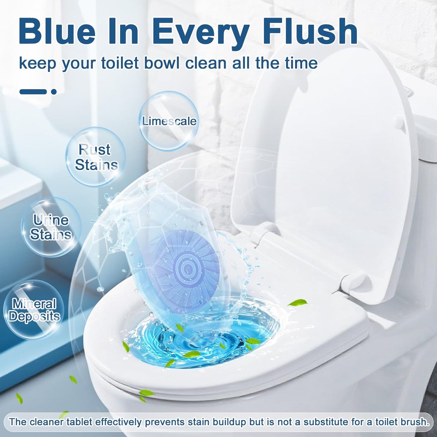 Automatic Toilet Bowl Cleaner Tablets Blue Gel Toilet Tank Cleaners, Septic-Safe Hard Water Ring Stain Remover, Prevent Stain Build Up Bathroom Cleaning & Deodorizer - 60 Tabs