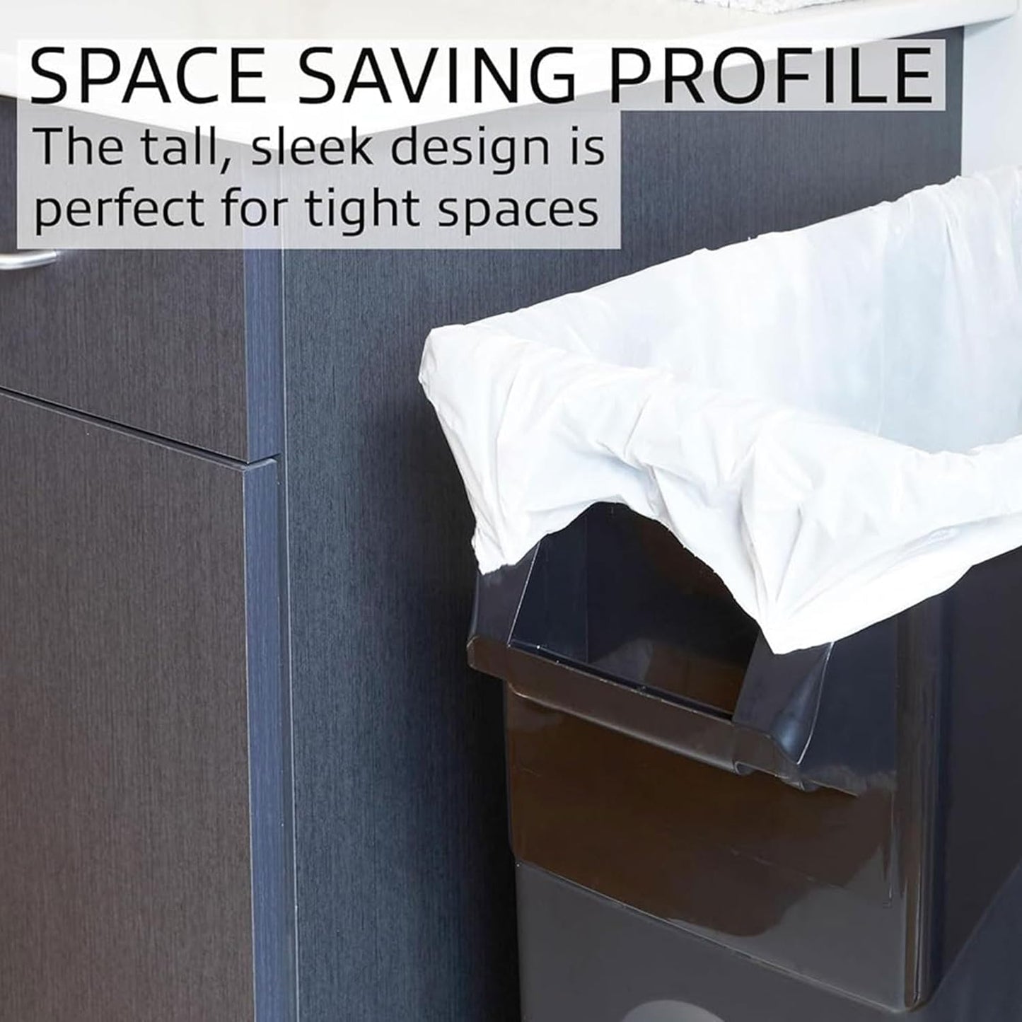 United Solutions Highboy Waste Container, 23 Gallon, Space Saving Slim Profile and Easy Trash Bag Removal, Indoor or Outdoor Use, Integrated Handles for Easy Carrying, 4-Pack, Black.