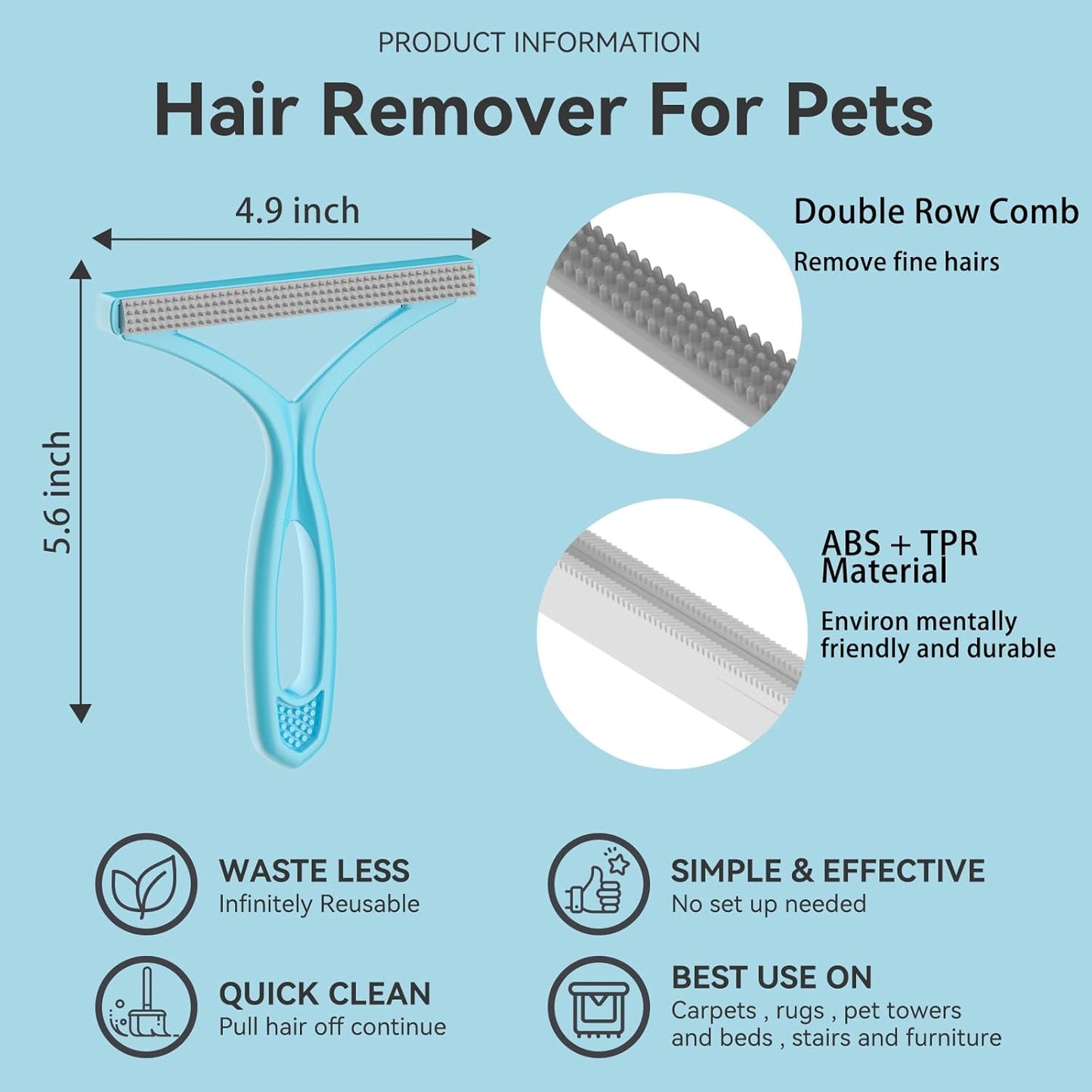 Pet Hair Remover, Dog and Cat Hair Remover, Wool Hair Remover, Carpet Rake for Pet Hair Removal, Carpet Rake, Pile Brush, Hand Shaver for Carpets, Car Cushions, Sofas, Pet Beds, Furniture & Rug