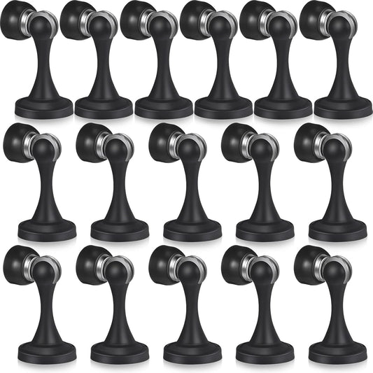 16 Pcs Magnetic Door Stoppers Stainless Steel Door Stops Magnetic Catch Holder with Screws for Wall Floor Mounted Wall Protector Hold (Black)