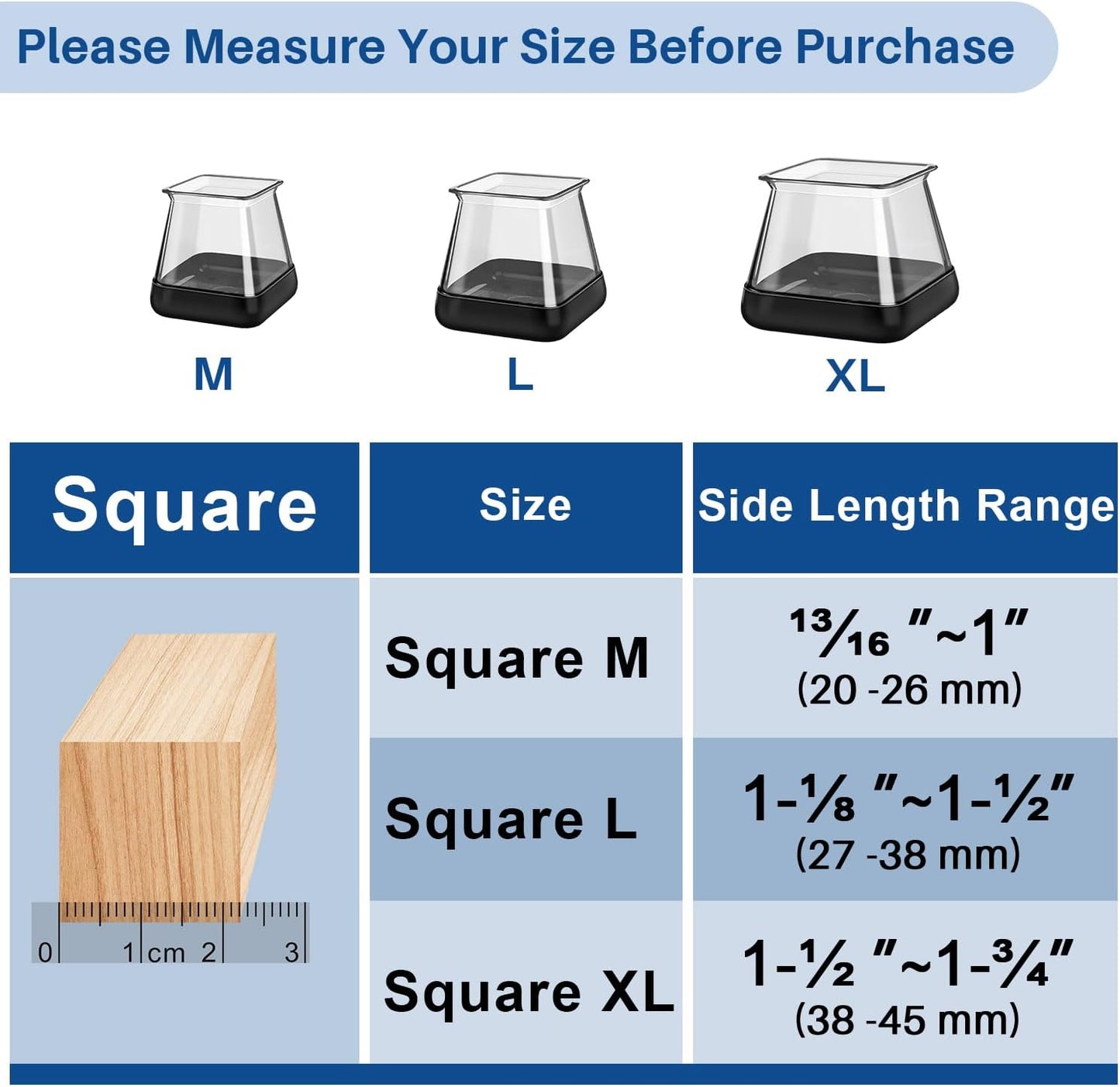 28 Pcs Chair Leg Sliders for Carpet, Square Chair Glides, Silicone Furniture Leg Protectors Caps, Carpet Protectors Table Feet Covers Cups, Teflon Furniture Pads Sliders (Fit:13/16" ~ 1")