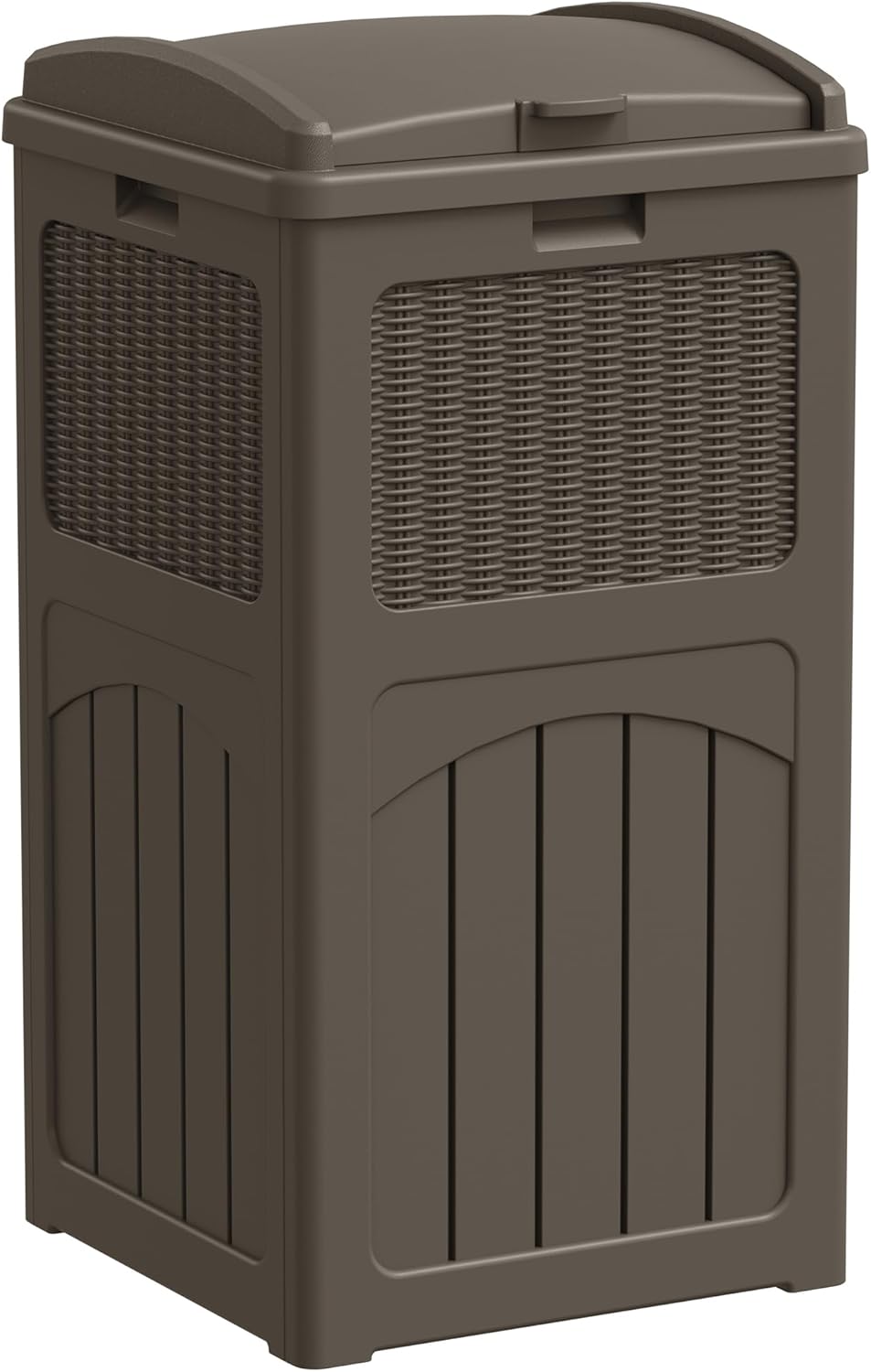 Greesum 33 Gallon Outdoor Trash Can with Lid, Waterproof Resin Garbage Bin for Hideaway, Deck, Patio, Dark Brown