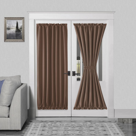 DWCN French Door Curtains – Rod Pocket Thermal Blackout Curtain for Doors with Glass Window, Kitchen and Patio Doors for Privacy, 54 X 72 Inches Long, 1 Curtain Panel with Tieback，Khaki