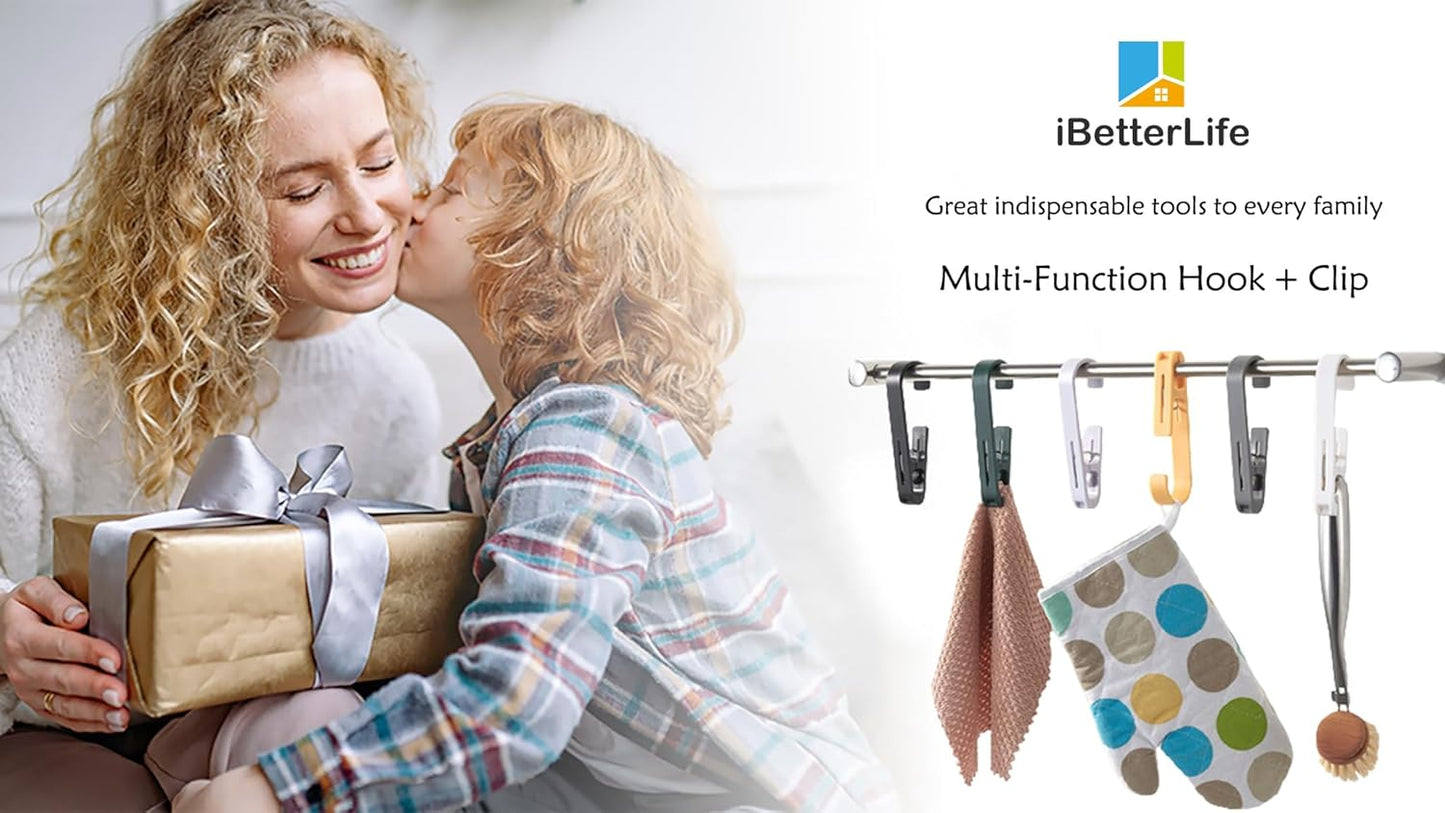 iBetterLife 4Pcs Laundry Hooks Hanging Clips Heavy Duty Outdoor Clothes Pins, Closet Organizer Single Clip Hangers Clamps Socks Boot Bras Underwear Kids Towels for Bathroom Wardrobe Kitchen Office