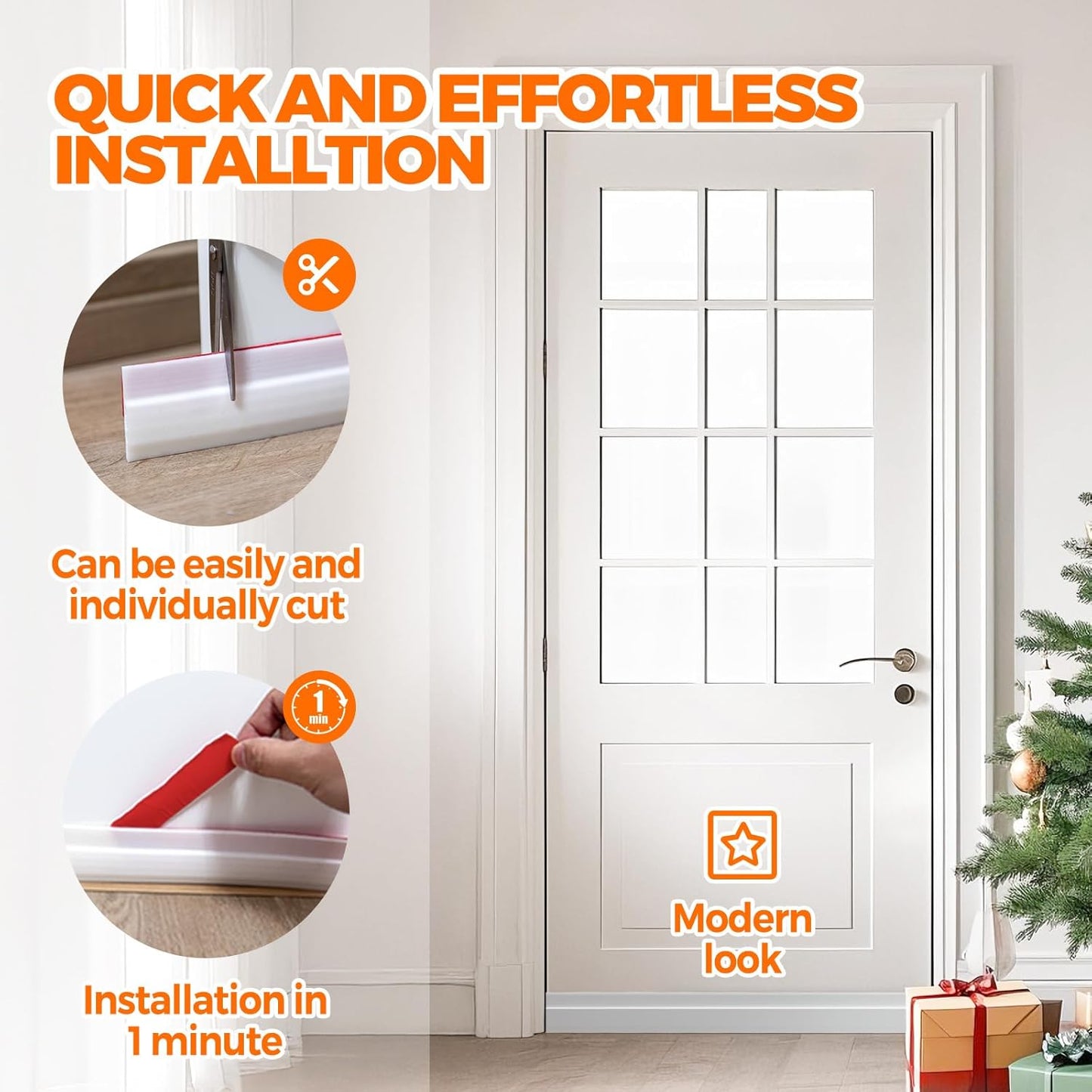 Holikme Door Draft Stopper Under Door Draft Blocker Insulator Doors Sweep Weather Stripping Noise Stopper Strong Adhesive, White