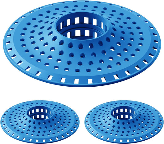 Shower Hair Drain Catcher, Silicone Bathtub Drain Hair Catcher Strainer, All-in-one Tub Hair Catcher Drain Protector for 1.48'' to 1.76'' Regular Drains, 3PCS/Blue