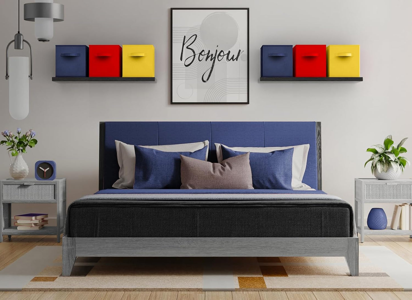 Sorbus Storage Cubes - 11" Foldable Storage Bins with Handle for Nursery, Playroom, Closet Organizers and Storage - 6 Fabric Shelf Basket for Toys, Books, Clothes - Yellow Navy & Red Storage Bins