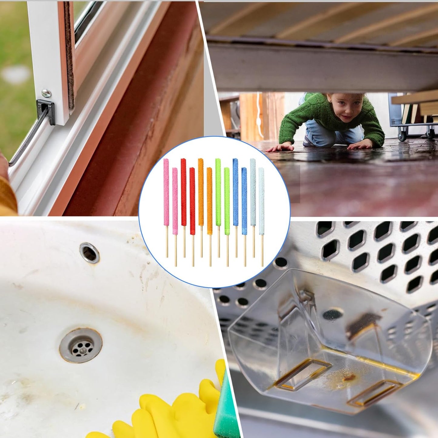 12 Pcs Microfiber Detail Duster Sticks Fan Cleaning Brush Crevice Cleaning Tool AC Vent Cleaner Mini Split Cleaning Kit Fan Blade Cleaner Dusters for Cleaning Home Car Window Blind(Multicolors)