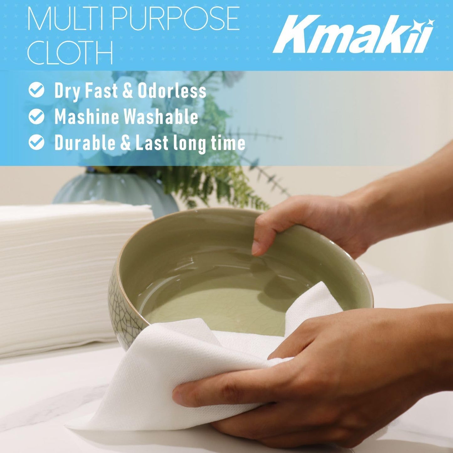KMAKII Handi Wipe Reusable Cloths - Multi-Purpose Disposable Dish Cloths and Towels, Ultra Absorbent, Fast-Dry, Durable Cleaning Wipes for Kitchen and Home, White, 11.8 x 21 inches, Pack of 80