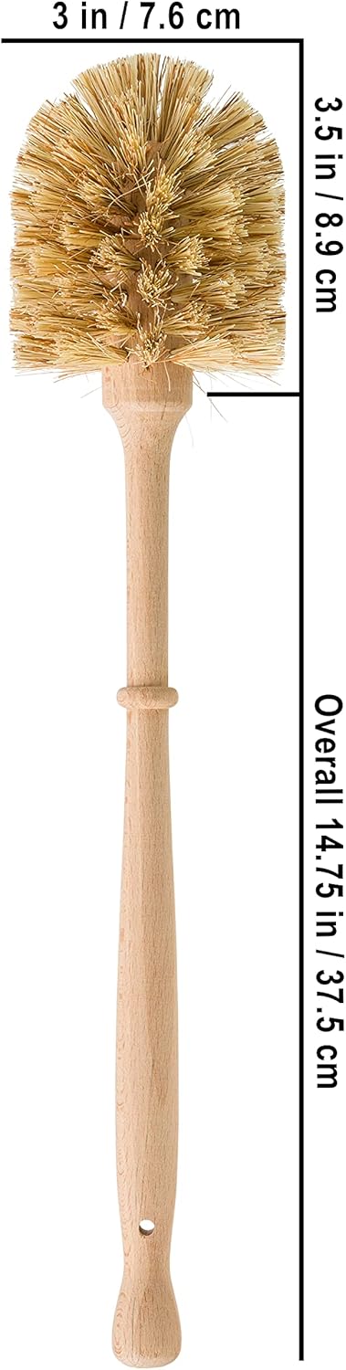 REDECKER Stiff Union Fiber Toilet Brush with Untreated Beechwood Handle - 14-1/2-inches - Made in Germany