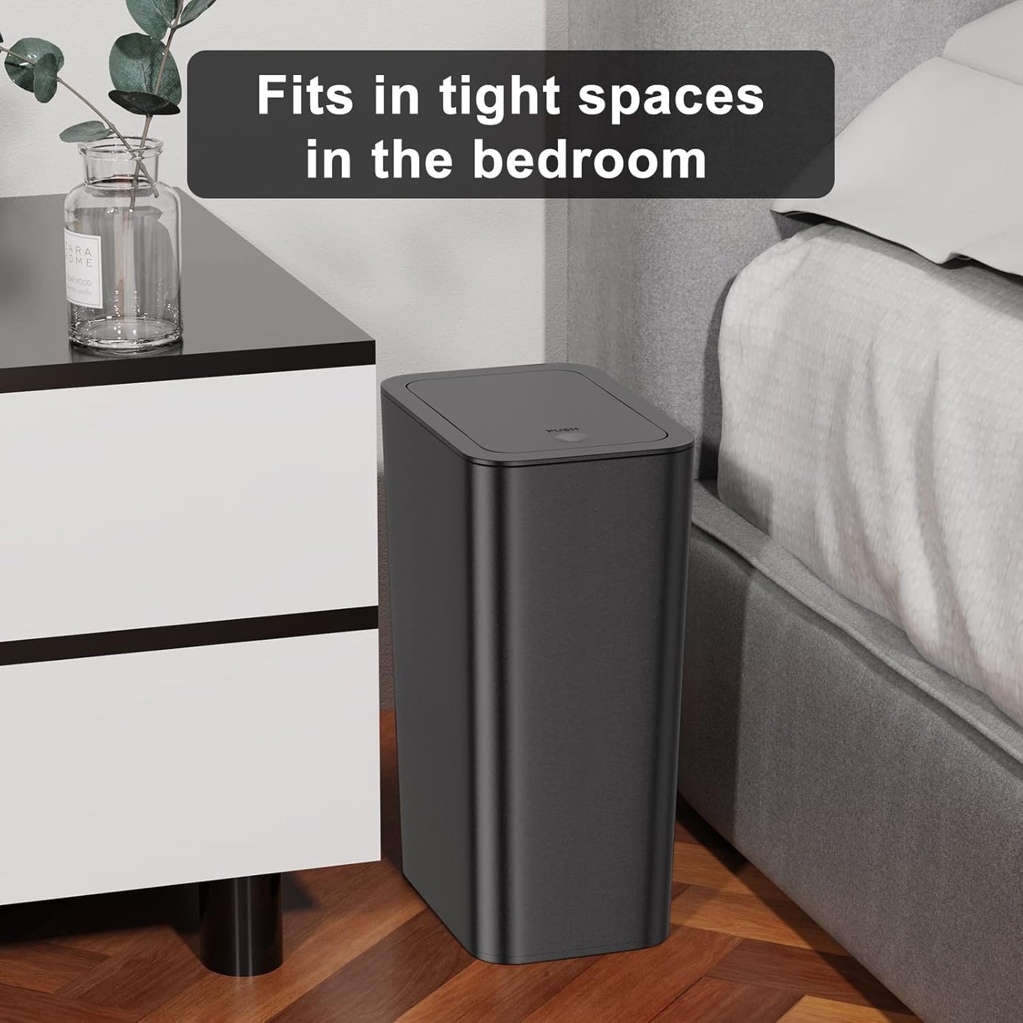 N. NETDOT Bathroom Trash Can with Lid 3 Pack Set, 2 Packs 4 Gal Slim Kitchen Trash Bin and 1 Pack 2.6Gal Garbage Can, Small Trash Can/Trash Bin/Waste Basket for Bedroom (Black, Pack of 3)