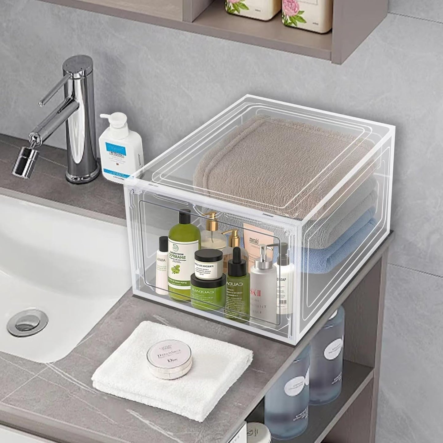 8 Pack Shoes Box Display Case Thicken Shoe Organizer Stackable Boxes for Closet Space-Saving Shoe Rack, Size 13 Clear