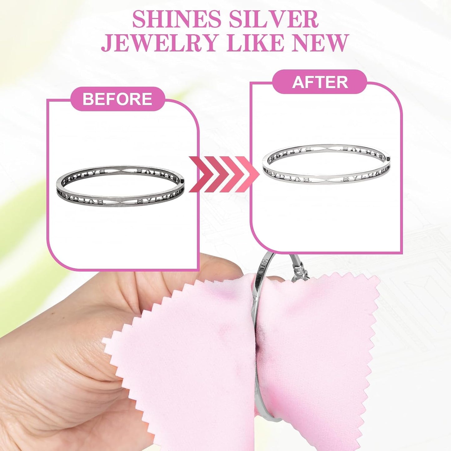 50 Pack Jewelry Polishing Cloth, 3.15" x 3.15" Pink Cleaning Cloths, Small Silver Cleaning & Polishing Cloth for Jewelry, Individually Wrapped.