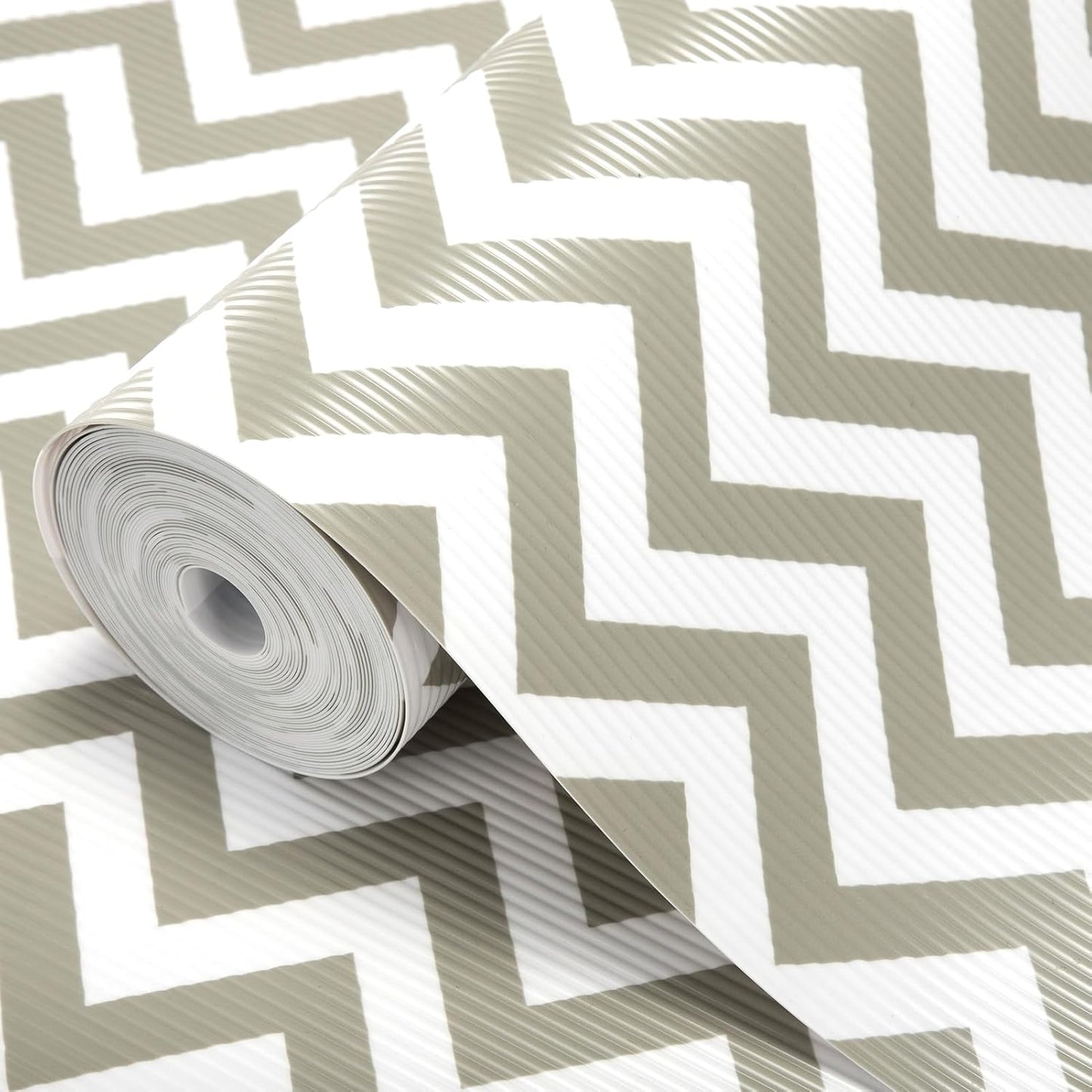 Glotoch Shelf Liner 12" x 20FT Non Adhesive Refrigerator, Kitchen, Drawer Liners, Waterproof and Durable Fridge Table Place Mats for Cupboard, Cabinet, Drawer Liner, Gray and White, Chevron