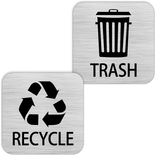 Recycle and Trash Magnets Sticker for Recycling Bins and Kitchen Cans, 2 Magnetic Sticker Adhesives for Garbage Containers, Outdoor Waste Bin