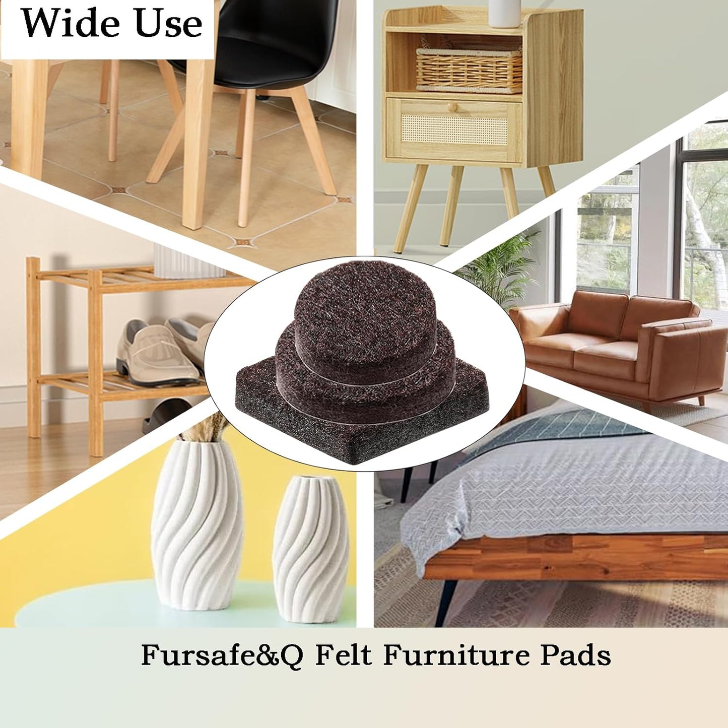 Fursafe&Q Felt Furniture Pads for Hardwood Floors -Self Adhesive Felt Chair Leg Pads，Furniture Feet Floor Protectors, Protect Floor from Nicks, Bumps and Scratch, 201 Pcs Kitchen Cabinet Door Bumper