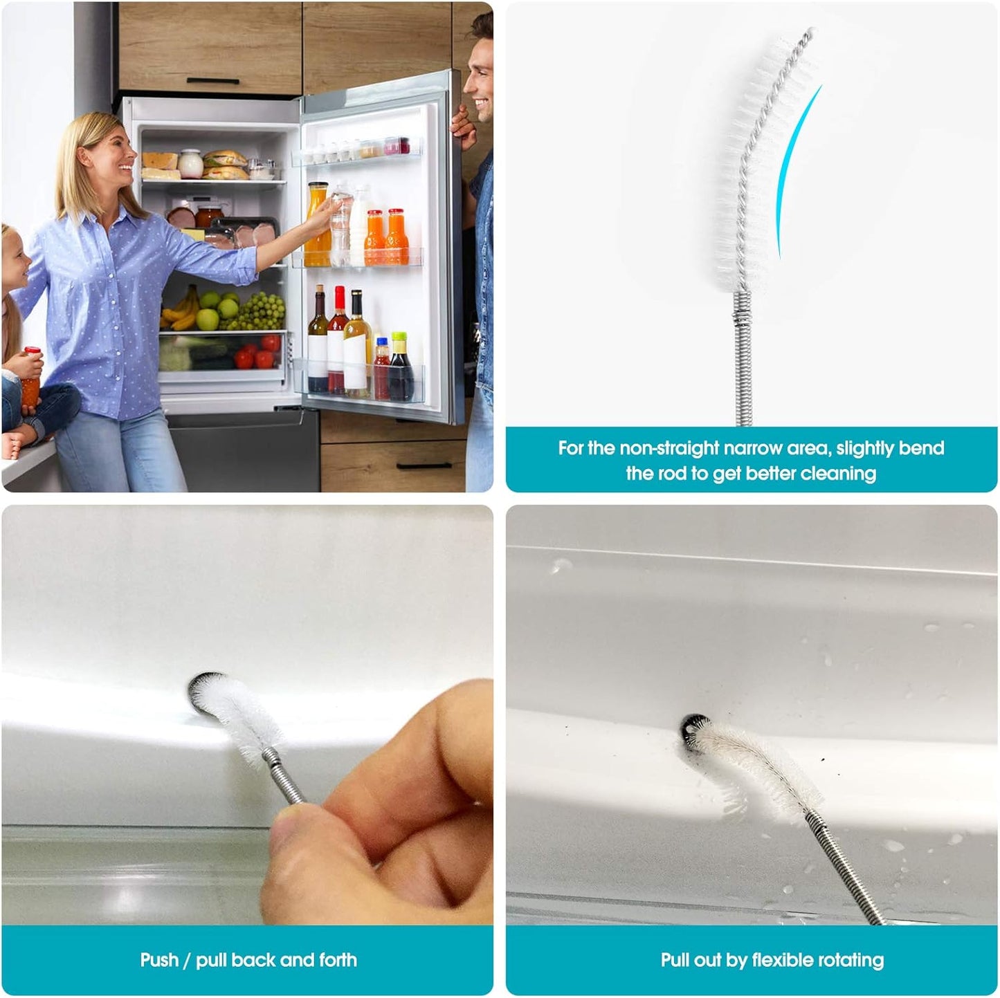 Extra-Thick Drain Brush with Stronger Spring 61-Inch Stainless Steel and Nylon Pipe Cleaner for Flexible, Curved & Slim Holes, Stronger Spring Version