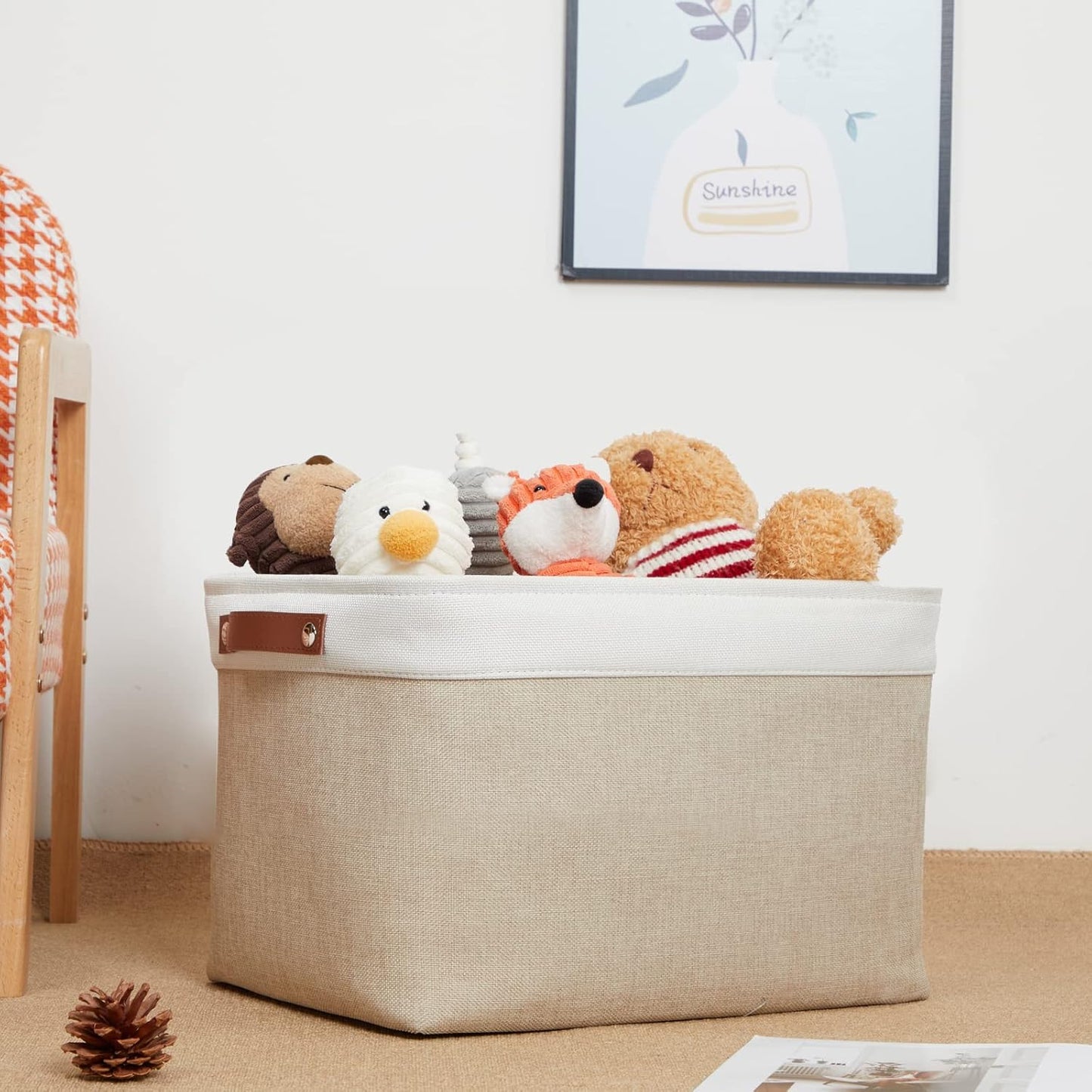 DULLEMELO Storage Baskets Large 16"x12"x12" Tall Rectangular Baskets Fabric Storage Bins for Organizing [1 Pack] Collapsible Linen Shelf Baskets for Clothes, Toys, Closet, Laundry (White&Khaki)