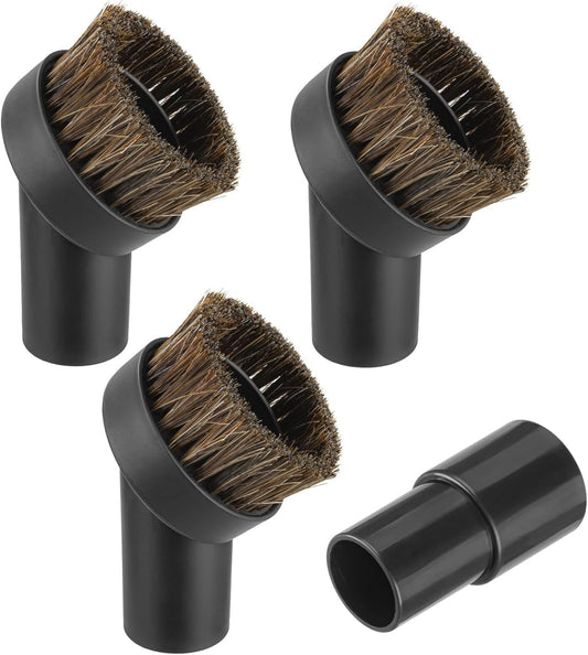 4 Pcs 25mm Horsehair Round Brush Vacuum Brush Attachment with 1-1/4 to 1-3/8 inch Hose Adapter for 1.25 inch/32mm Inner Diameter Vacuum Cleaner, Vacuum Attachment for Most Household Vacuum Cleaners