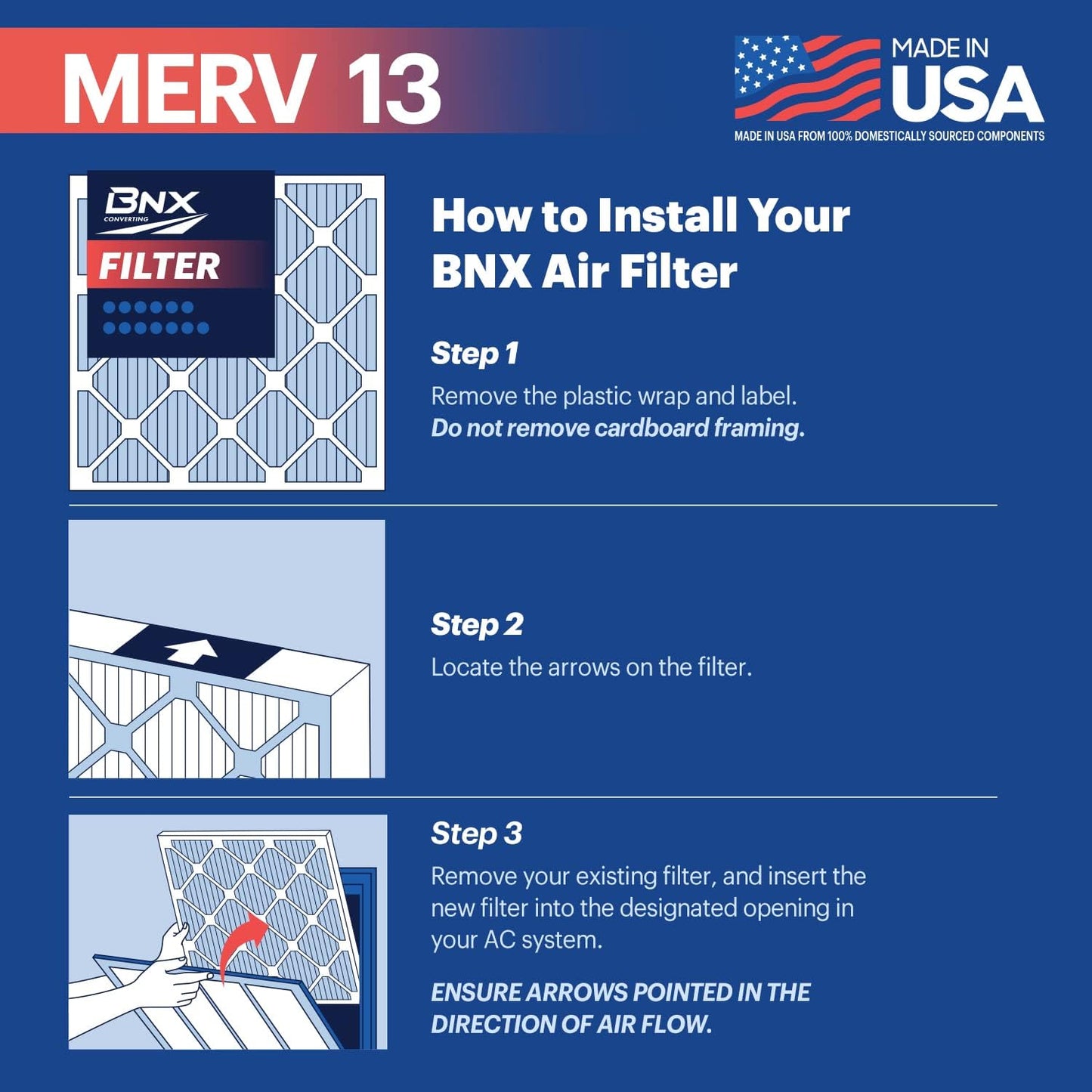 BNX TruFilter 14x24x1 Air Filter MERV 13 (4-Pack) - MADE IN USA - Electrostatic Pleated Air Conditioner HVAC AC Furnace Filters for Allergies, Pollen, Mold, Bacteria, Smoke, Allergen, MPR 1900 FPR 10