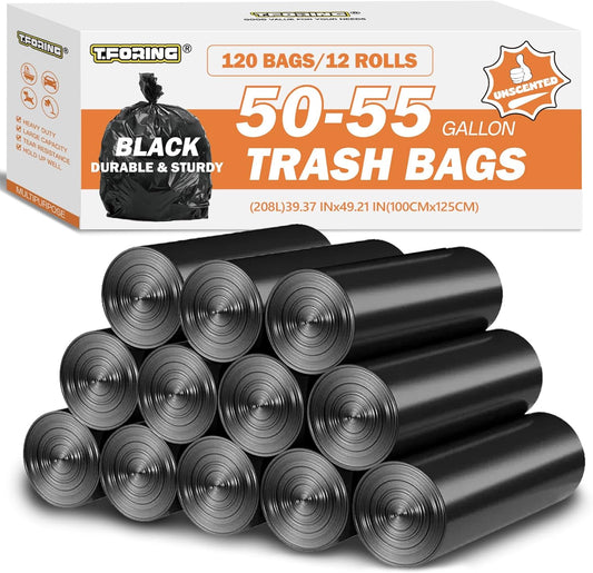 50-55 Gallon Black Trash Bags 120 Count - 40''x50'' Extra Large 50+ Gallon Garbage Bags,Unscented Strong Huge Can Liners for Construction Industrial Yard Outdoor Commercial