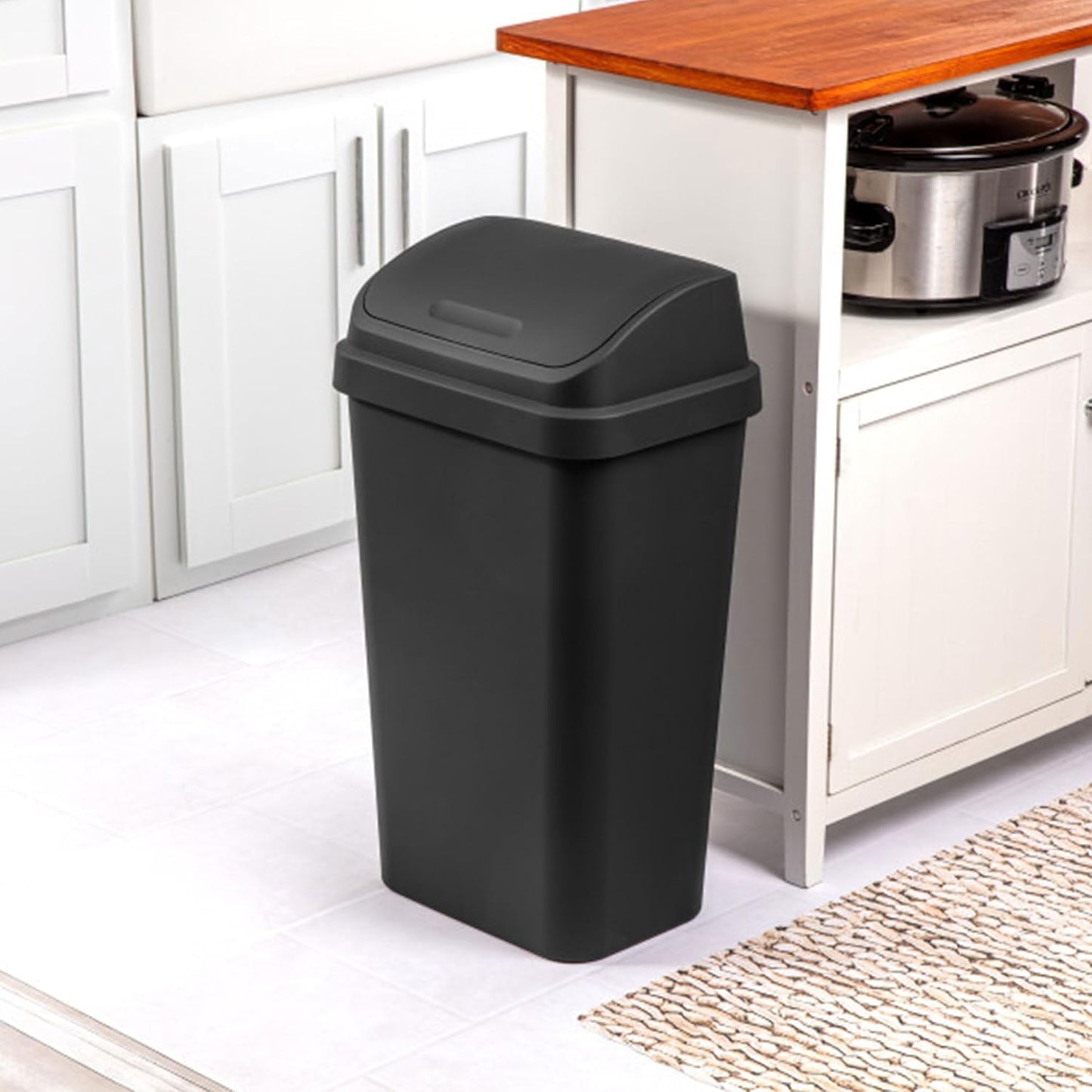 Sterilite 16-Pack Swing Top Wastebasket, Sleek Square Profile Trash Can, 13 Gallon, Black - Modern Garbage Bin for Kitchen, Bathroom, Garage and Workspace, Fits 13 Gal Liners