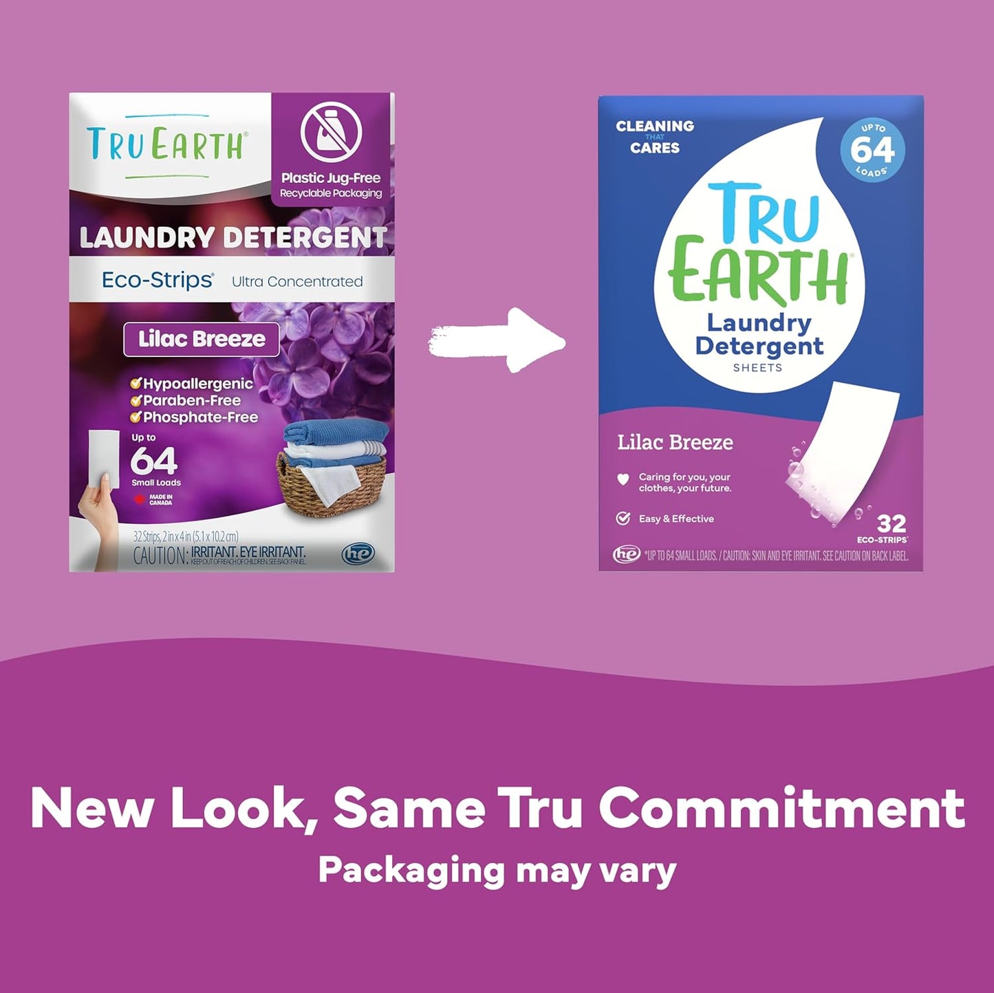 Tru Earth Compact Dry Laundry Detergent - Up to 64 Loads (32 Sheets) - Paraben-Free - Original Eco-Strip Liquidless Detergent, Travel Sheets - Lilac Breeze | Packaging May Vary