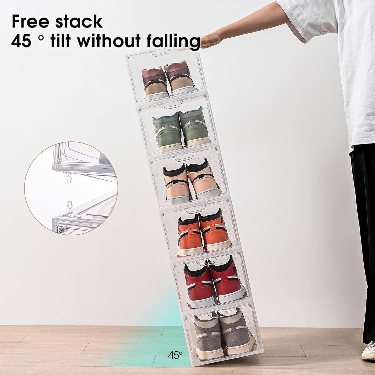 9 Pack Thicken Shoe Organizer Stackable,Upgraded Sturdy Shoe Storage Box with Magnetic Door,Shoe Containers For Sneaker Display,Hat Organizer,White