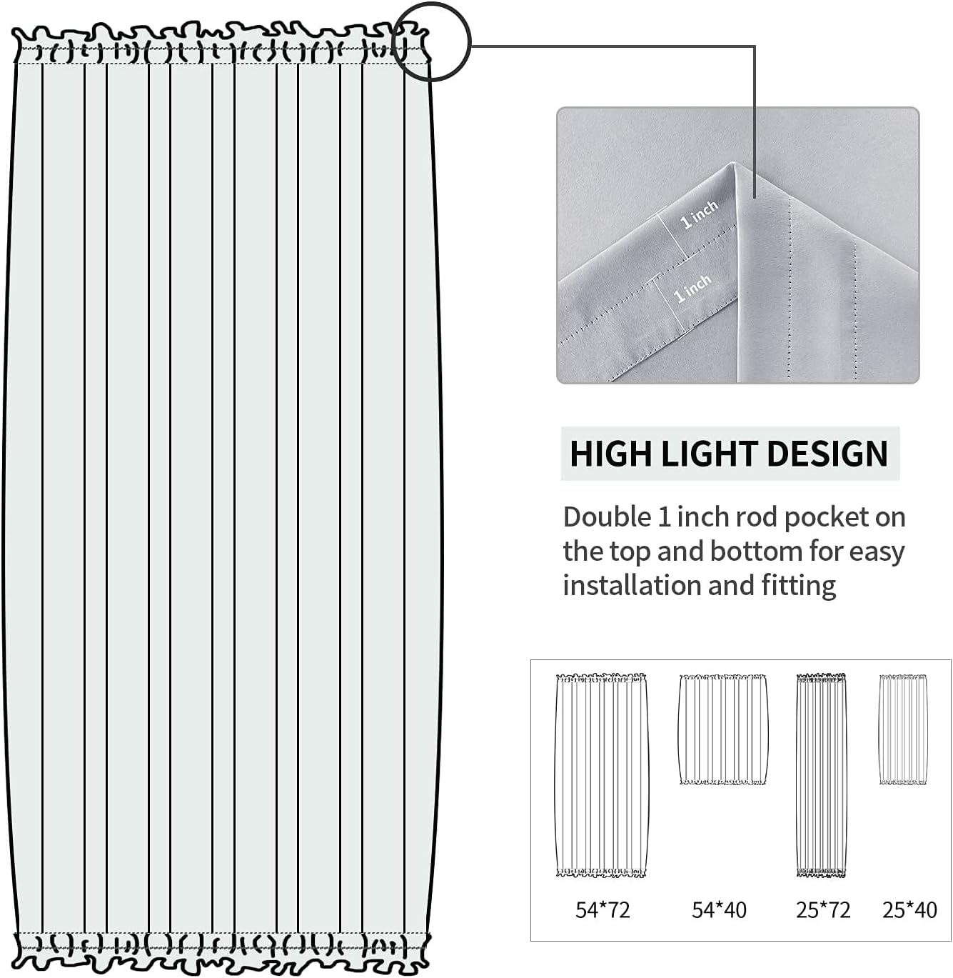 DWCN French Door Curtains – Rod Pocket Thermal Blackout Curtain for Doors with Glass Window, Kitchen and Patio Doors for Privacy, 25 X 40 Inches Long, 1 Curtain Panel with Tieback,Silver Grey