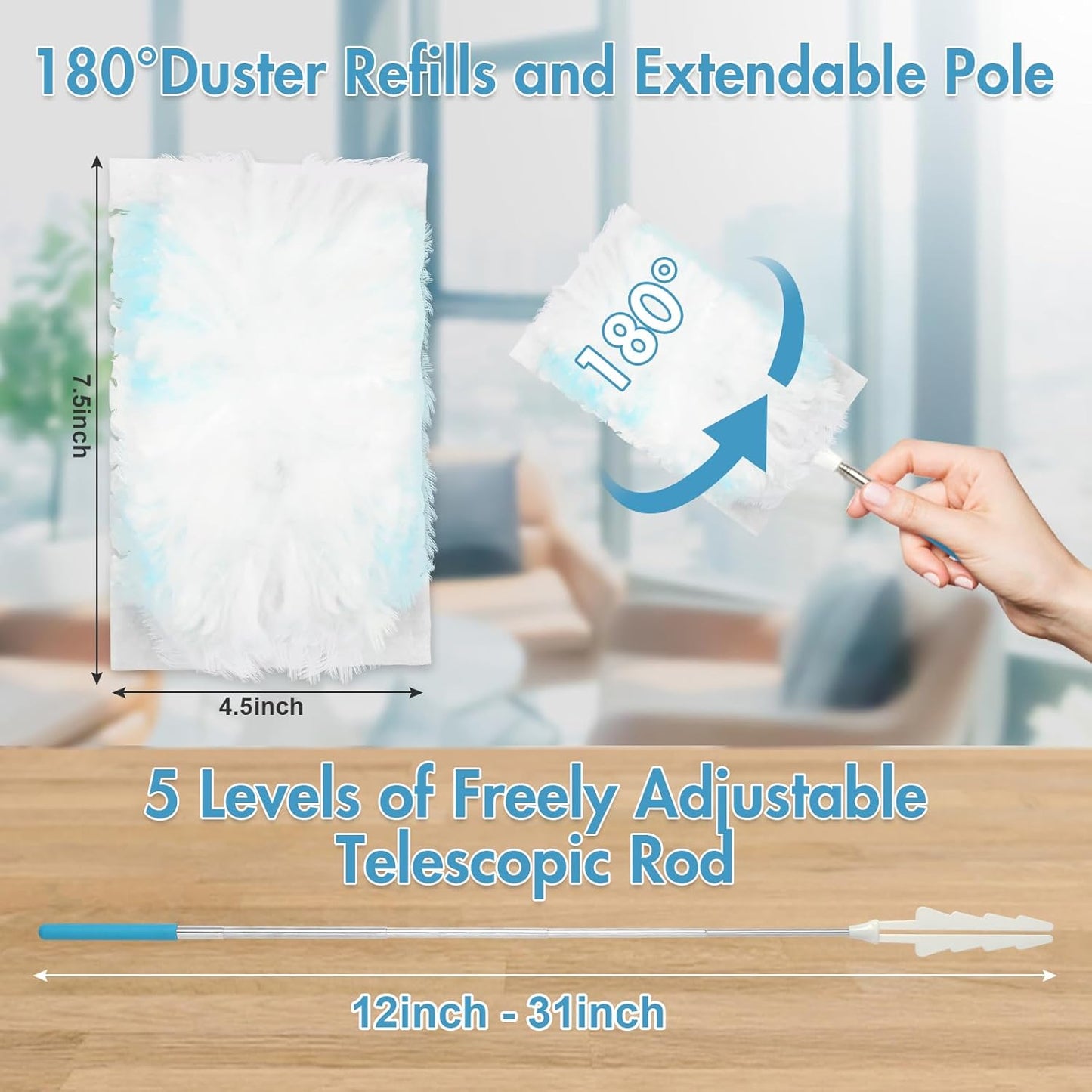 36 Pack 180° Duster Refills for Swiffer Duster Kit, with 1 Telescoping Handle for Multi Surface Dusters Heavy Duty Refill, 4X Electrostatic for Cleaning Furniture, Blinds, Electronic, Glass, Car.